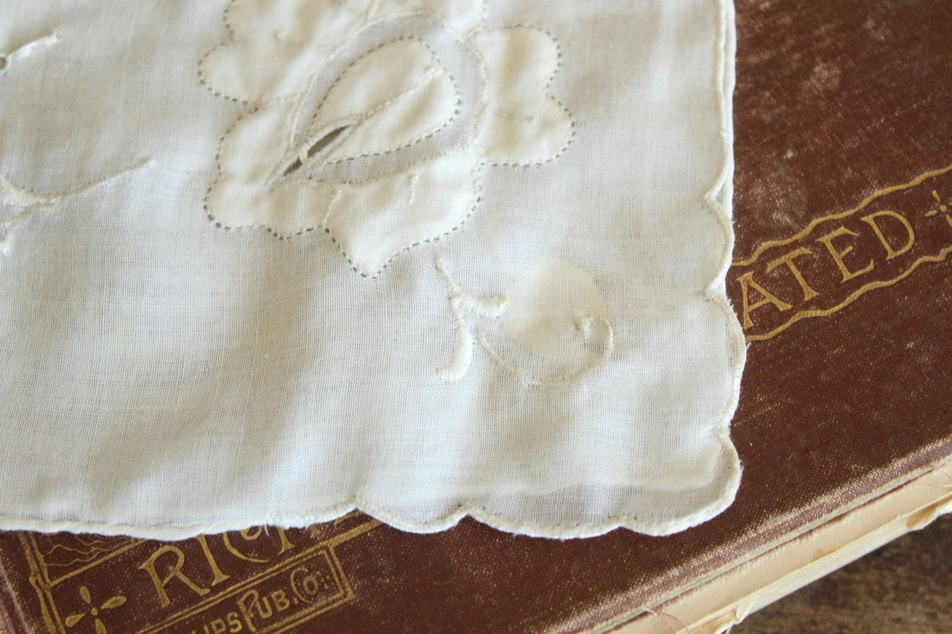 Vintage 1940s 1950s White Embroidered Cotton Handkerchief