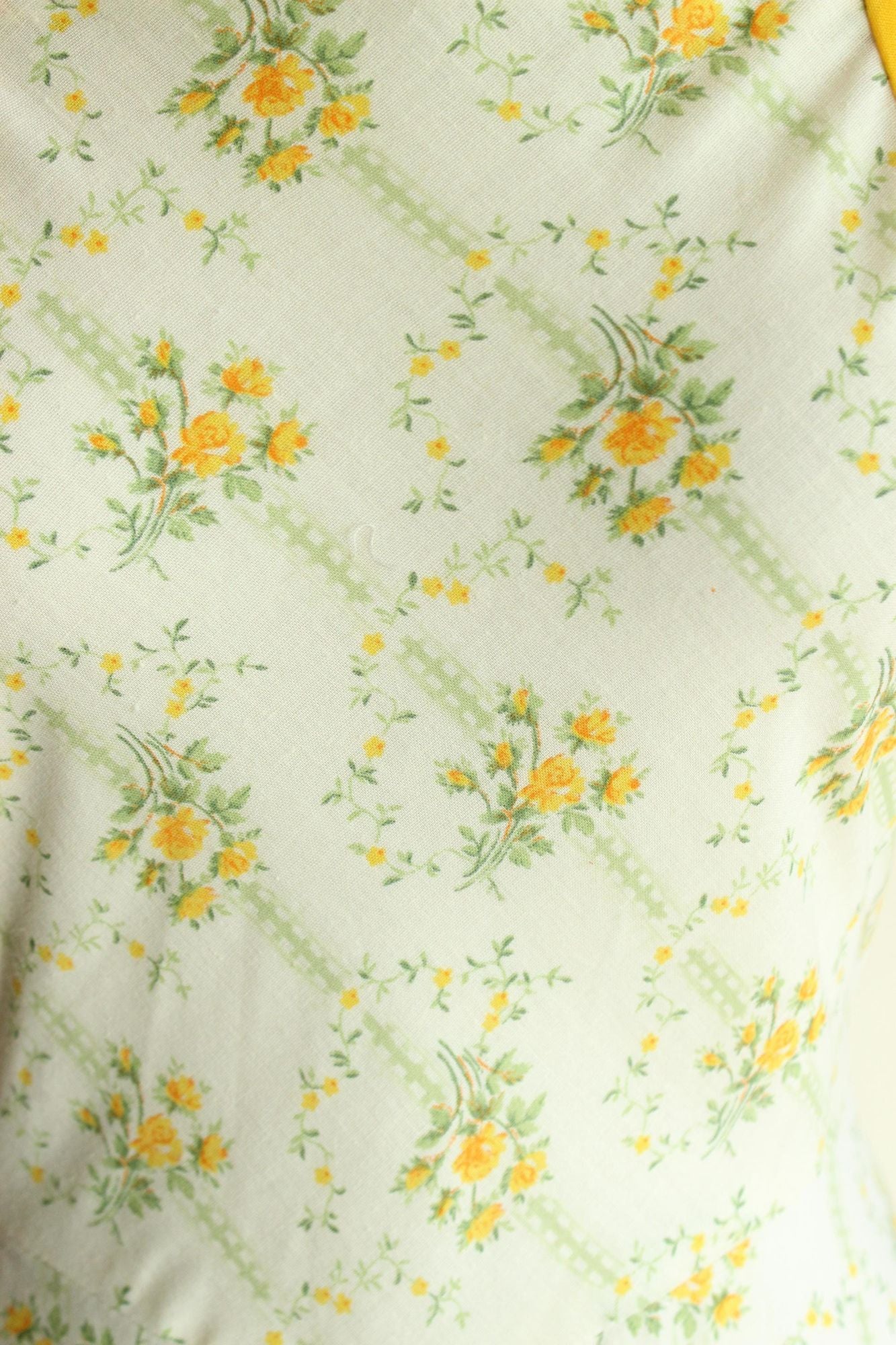 Vintage 1970s Floral Print Prairie Maxi dress with yellow and green flowers