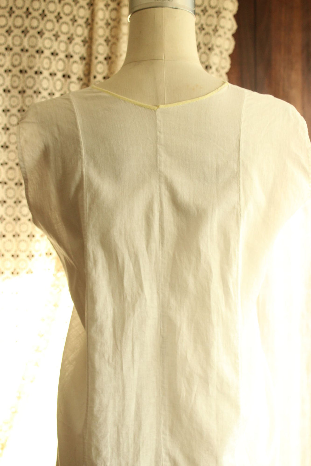 Antique 1910s 1920s White Cotton Embroidered Nightgown