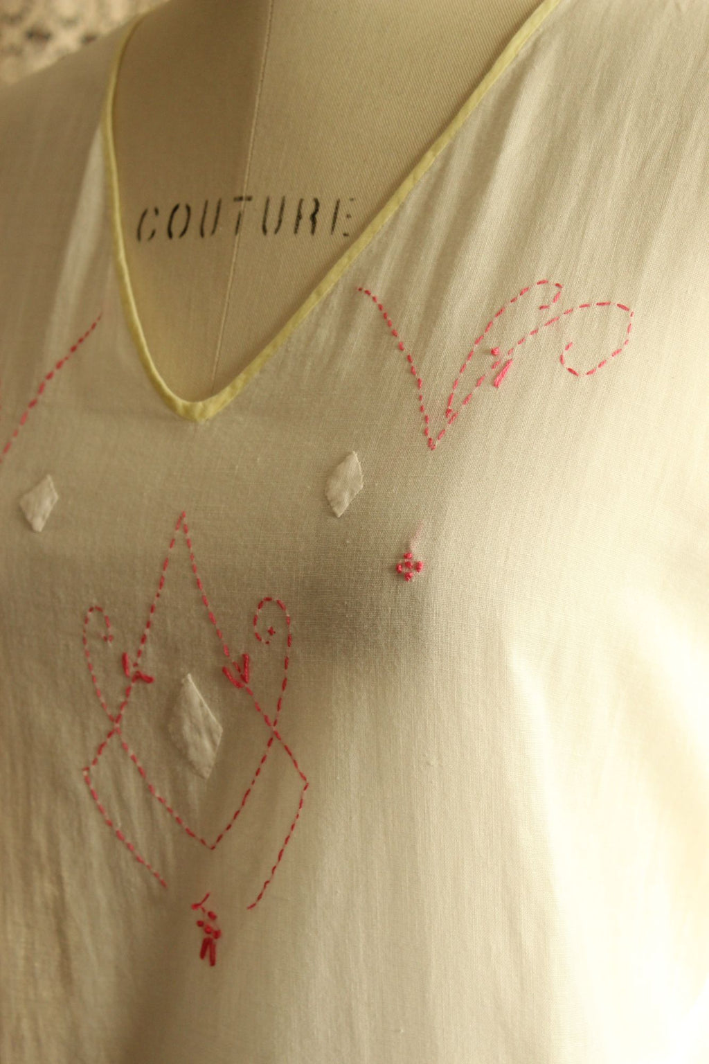 Antique 1910s 1920s White Cotton Embroidered Nightgown