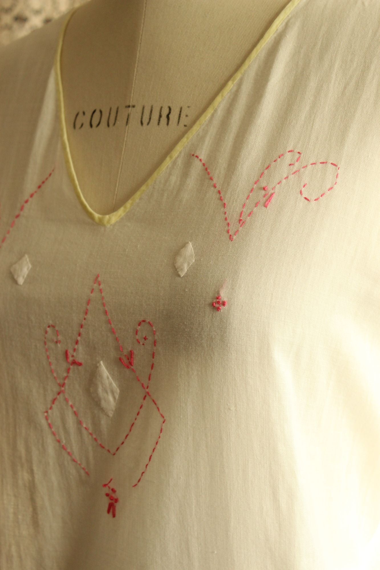 Antique 1910s 1920s White Cotton Embroidered Nightgown