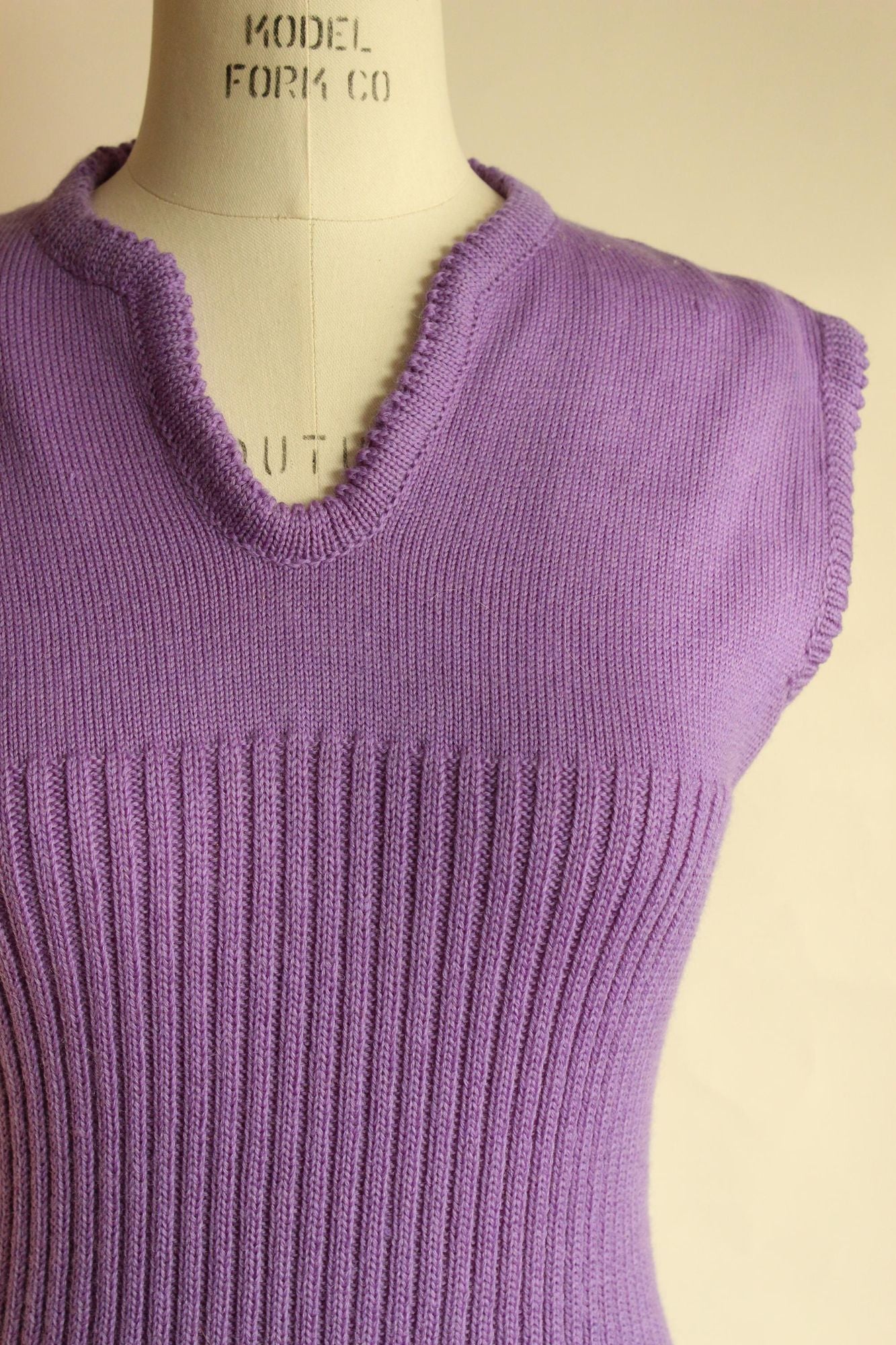 Vintage 1960s Purple Ribbed Waist Wool Knit Sweater Dress