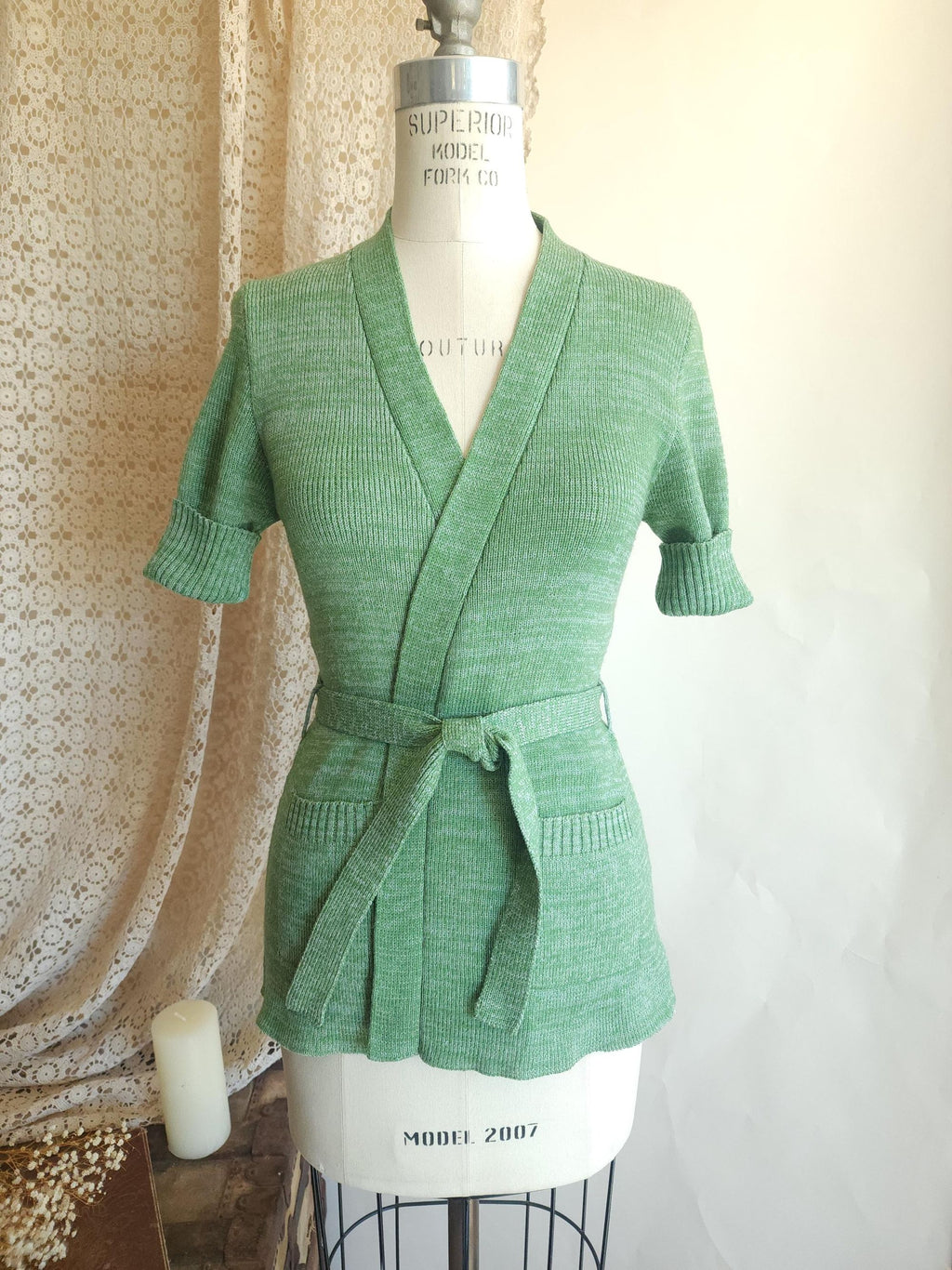 Vintage 1970s Surplice Wrap Cardigan Sweater With Belt and Pockets
