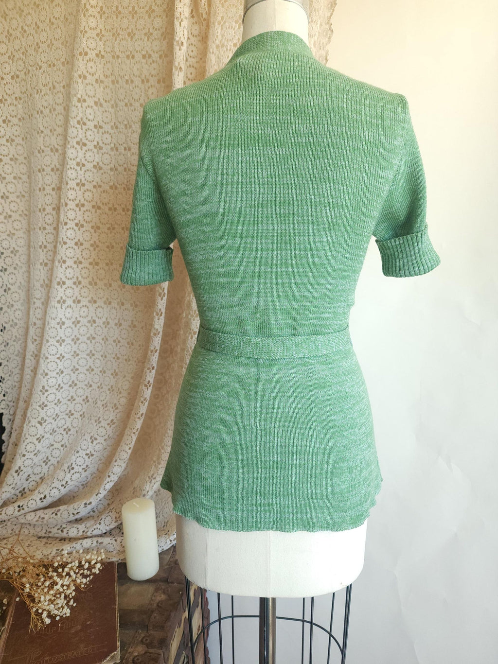 Vintage 1970s Surplice Wrap Cardigan Sweater With Belt and Pockets