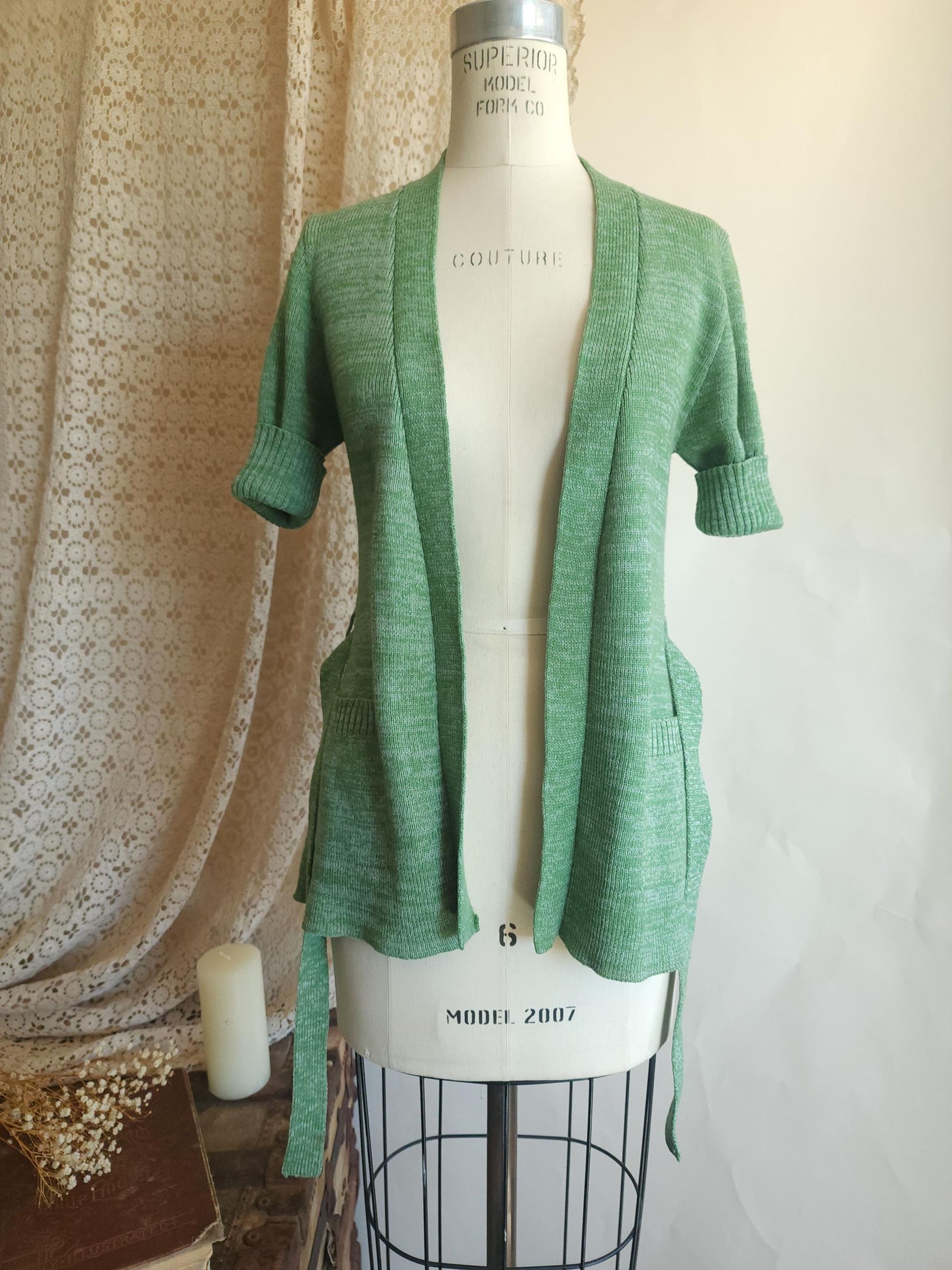 Vintage 1970s Surplice Wrap Cardigan Sweater With Belt and Pockets