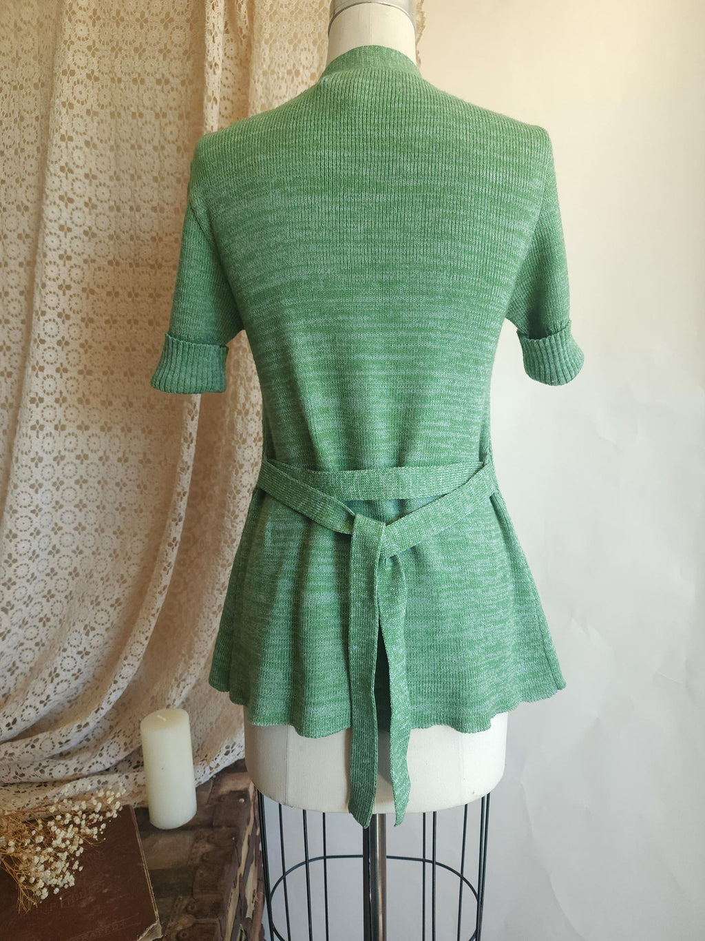 Vintage 1970s Surplice Wrap Cardigan Sweater With Belt and Pockets