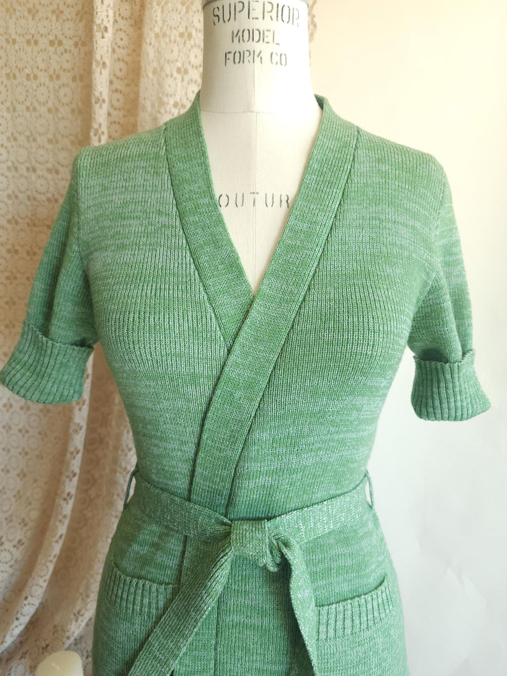 Vintage 1970s Surplice Wrap Cardigan Sweater With Belt and Pockets