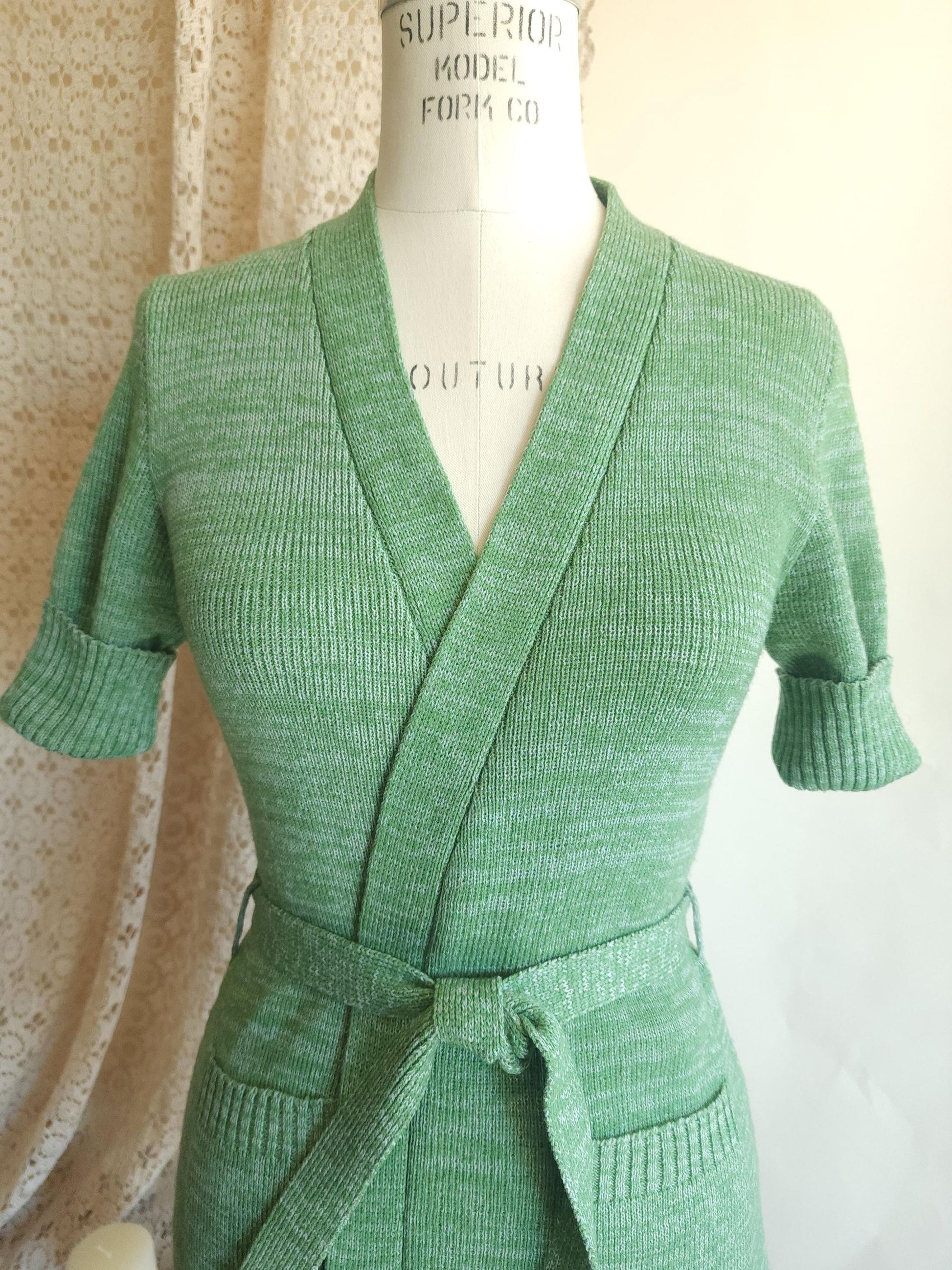 Vintage 1970s Surplice Wrap Cardigan Sweater With Belt and Pockets