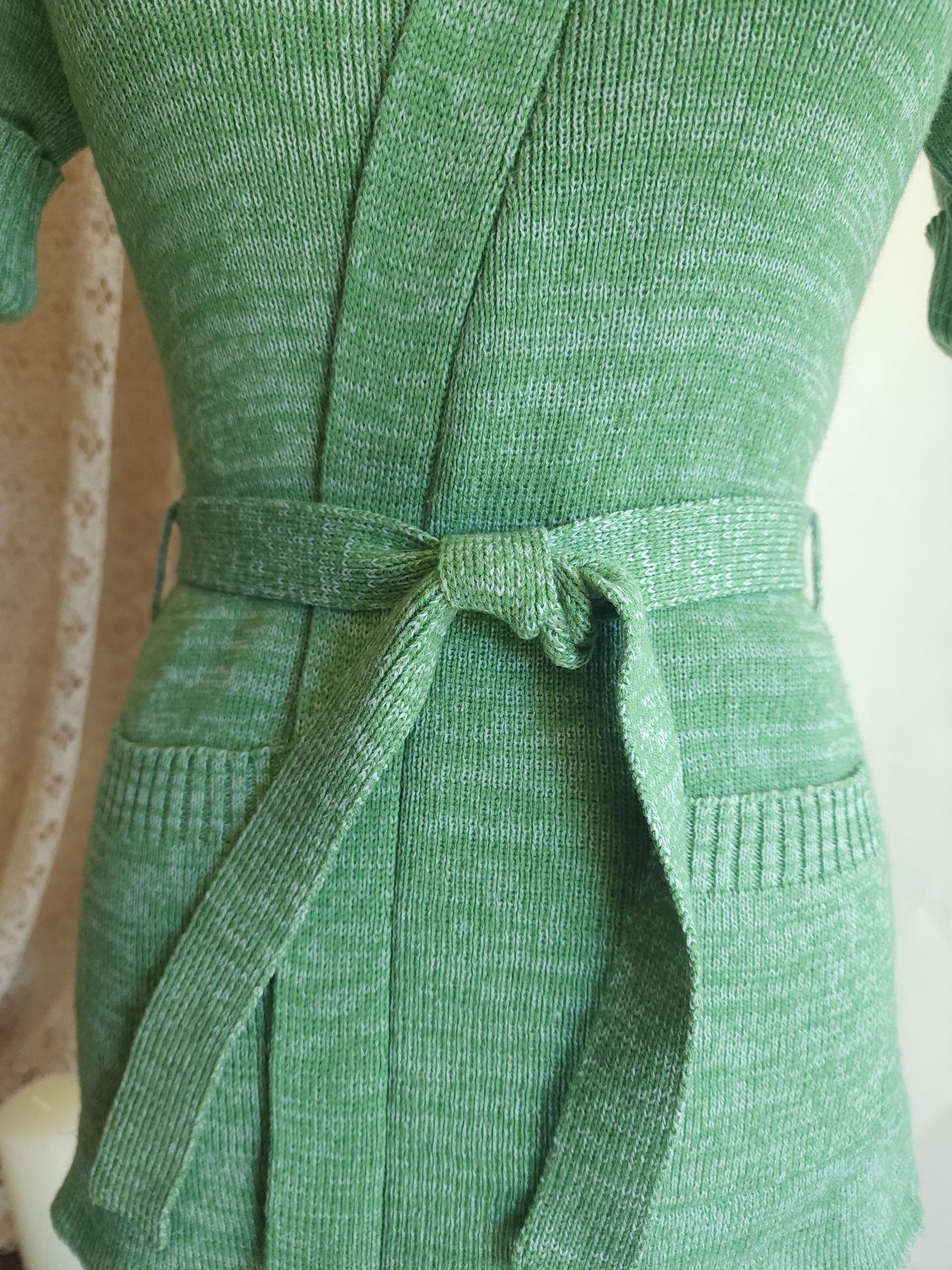 Vintage 1970s Surplice Wrap Cardigan Sweater With Belt and Pockets