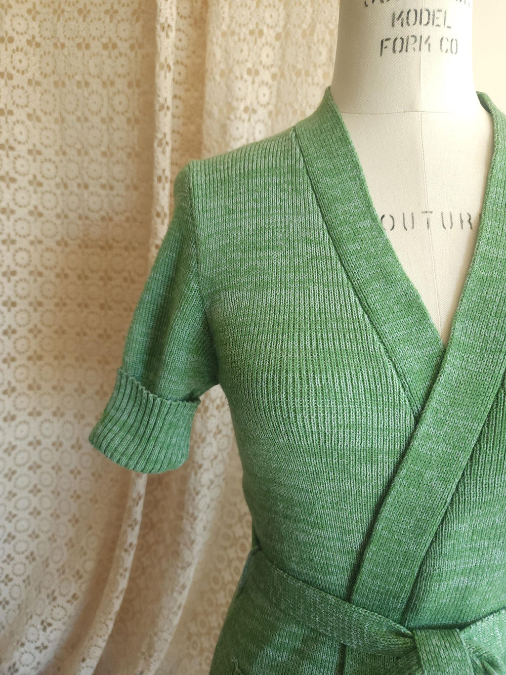 Vintage 1970s Surplice Wrap Cardigan Sweater With Belt and Pockets