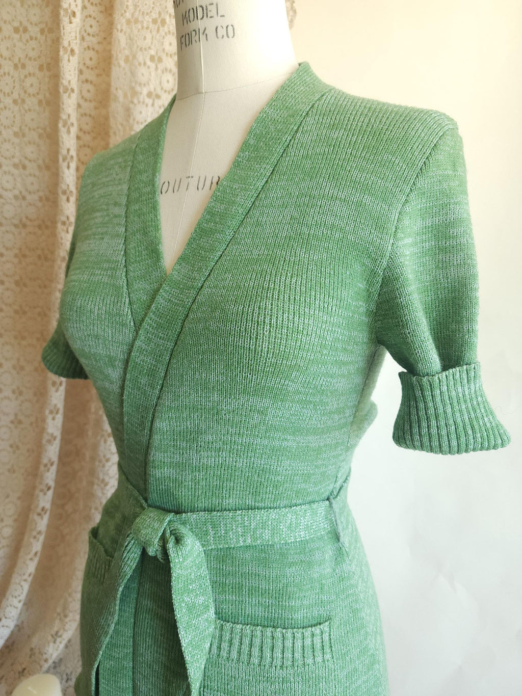 Vintage 1970s Surplice Wrap Cardigan Sweater With Belt and Pockets