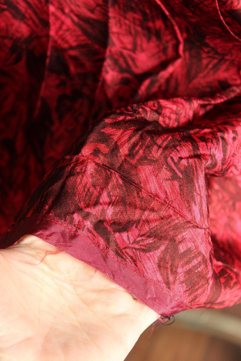 Vintage 1950s House of Shroyers Red and Black Floral Print Dress with Belt
