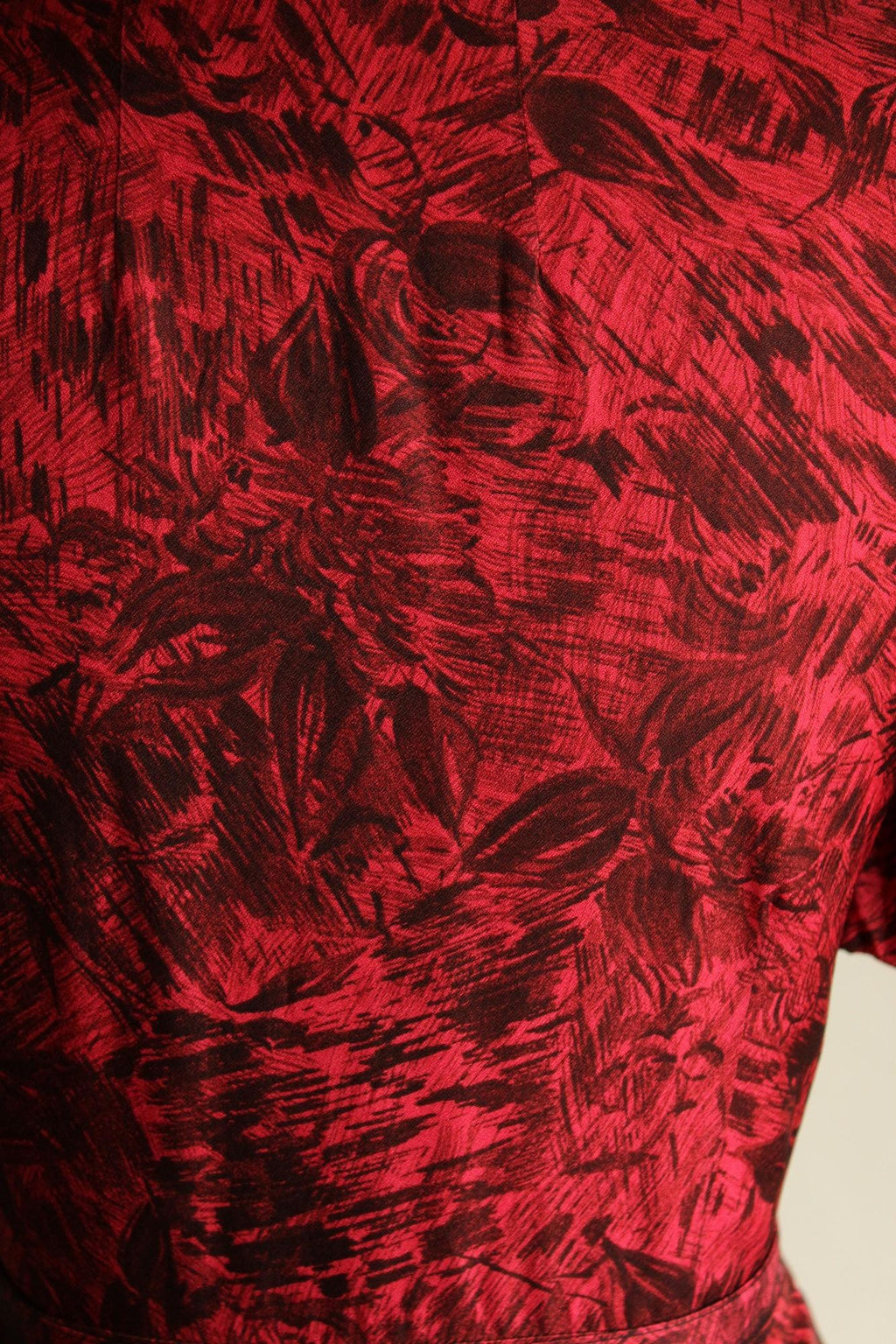 Vintage 1950s House of Shroyers Red and Black Floral Print Dress with Belt