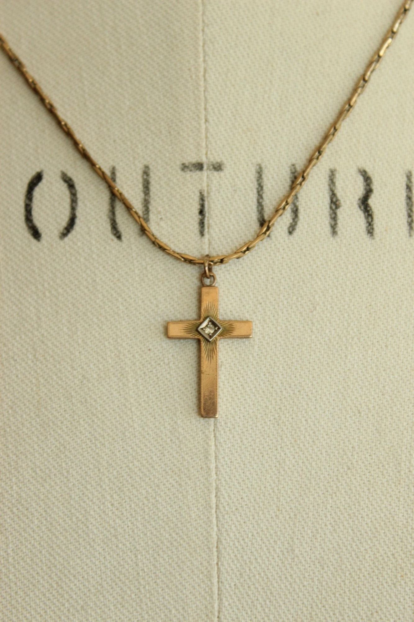 Vintage 1930s Cross Pendant on a 1950s Speidel 14K Gold Filled Chain