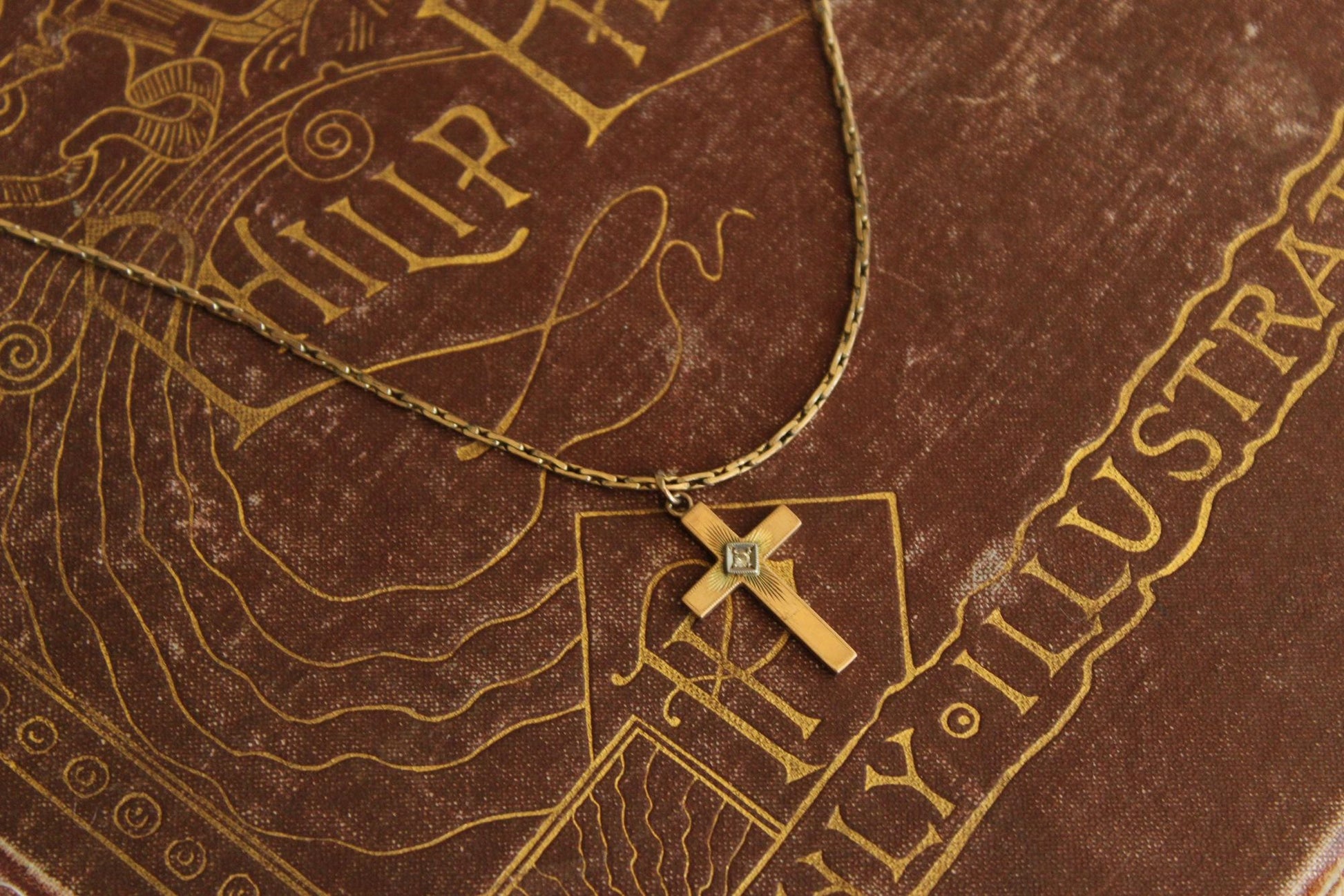 Vintage 1930s Cross Pendant on a 1950s Speidel 14K Gold Filled Chain