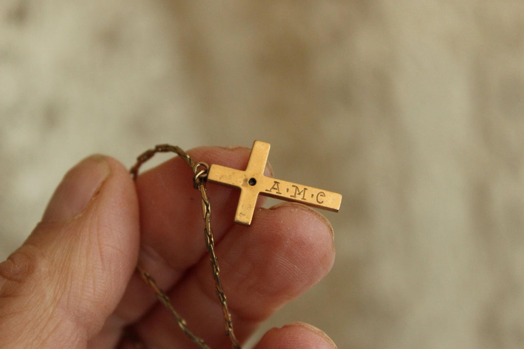 Vintage 1930s Cross Pendant on a 1950s Speidel 14K Gold Filled Chain