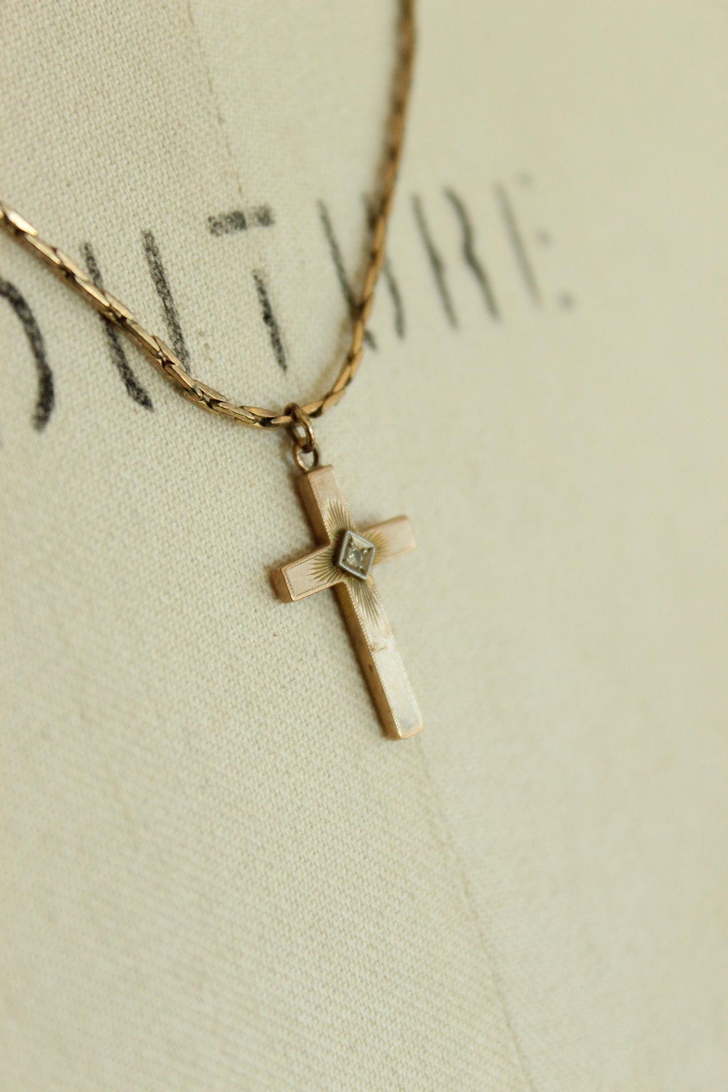 Vintage 1930s Cross Pendant on a 1950s Speidel 14K Gold Filled Chain