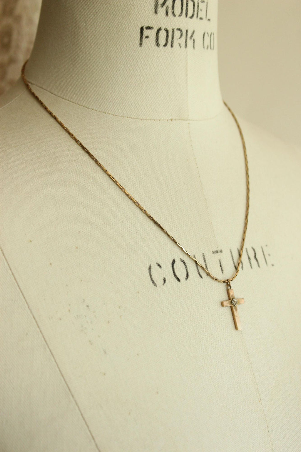 Vintage 1930s Cross Pendant on a 1950s Speidel 14K Gold Filled Chain