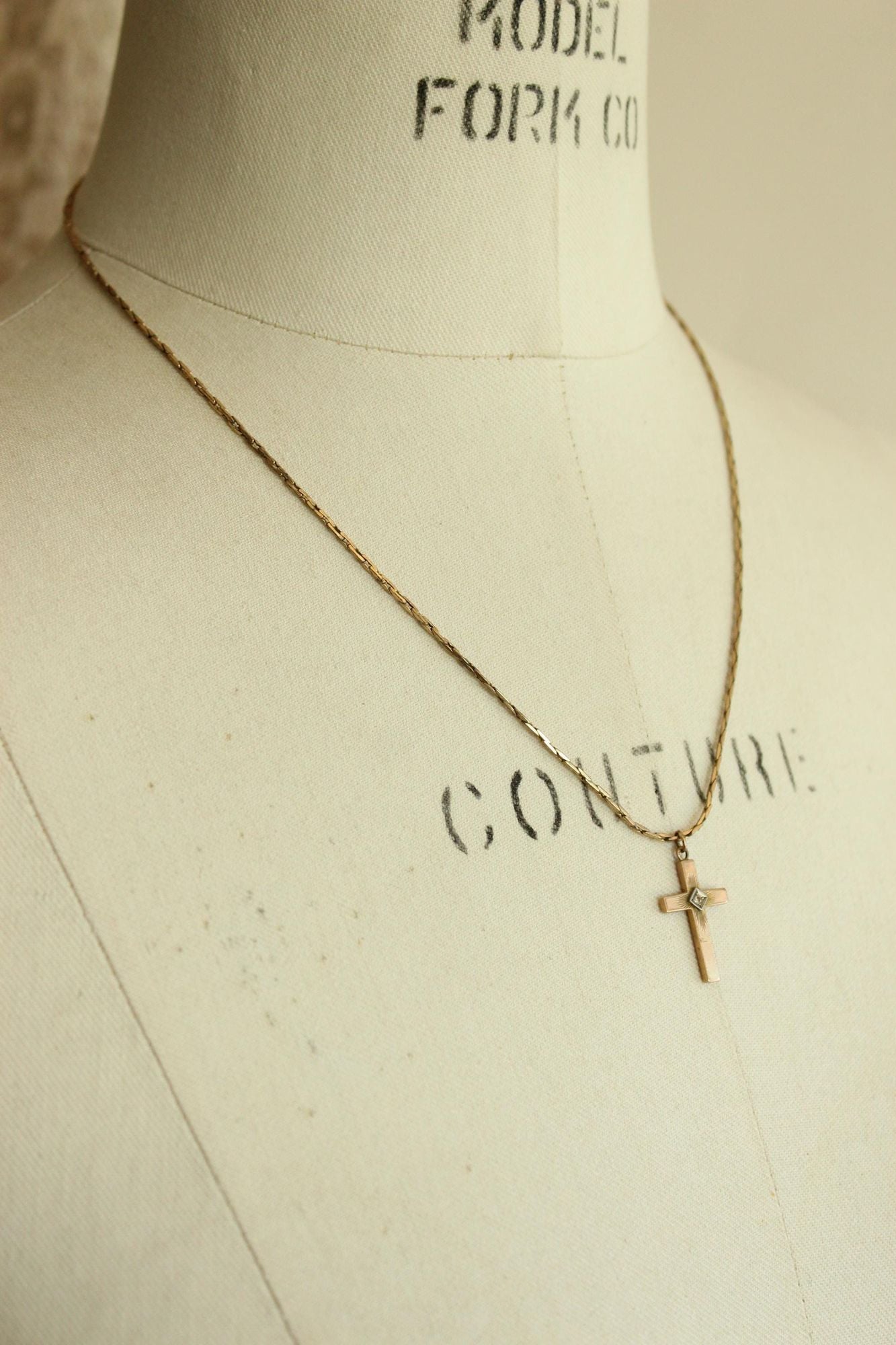 Vintage 1930s Cross Pendant on a 1950s Speidel 14K Gold Filled Chain