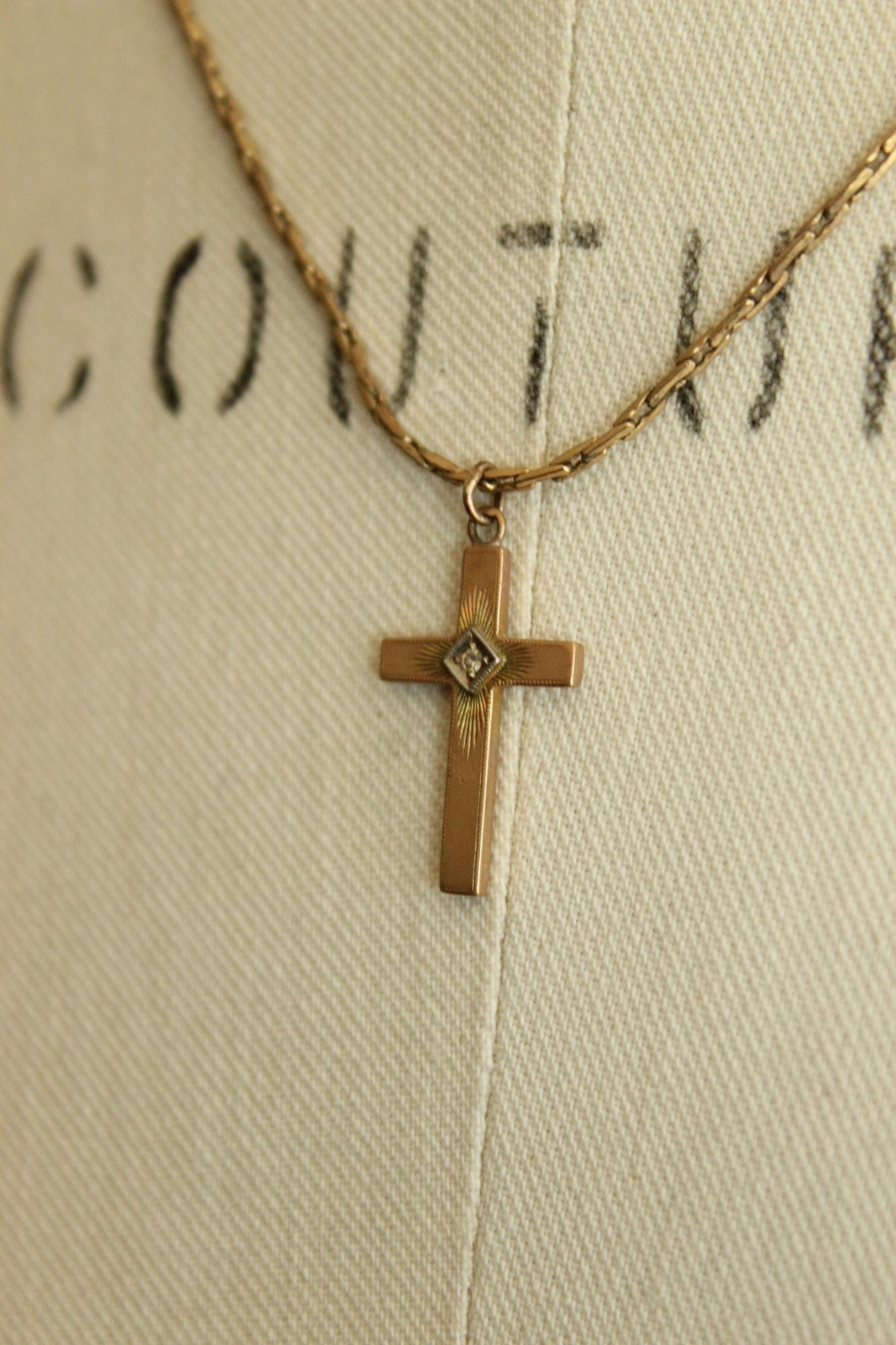 Vintage 1930s Cross Pendant on a 1950s Speidel 14K Gold Filled Chain