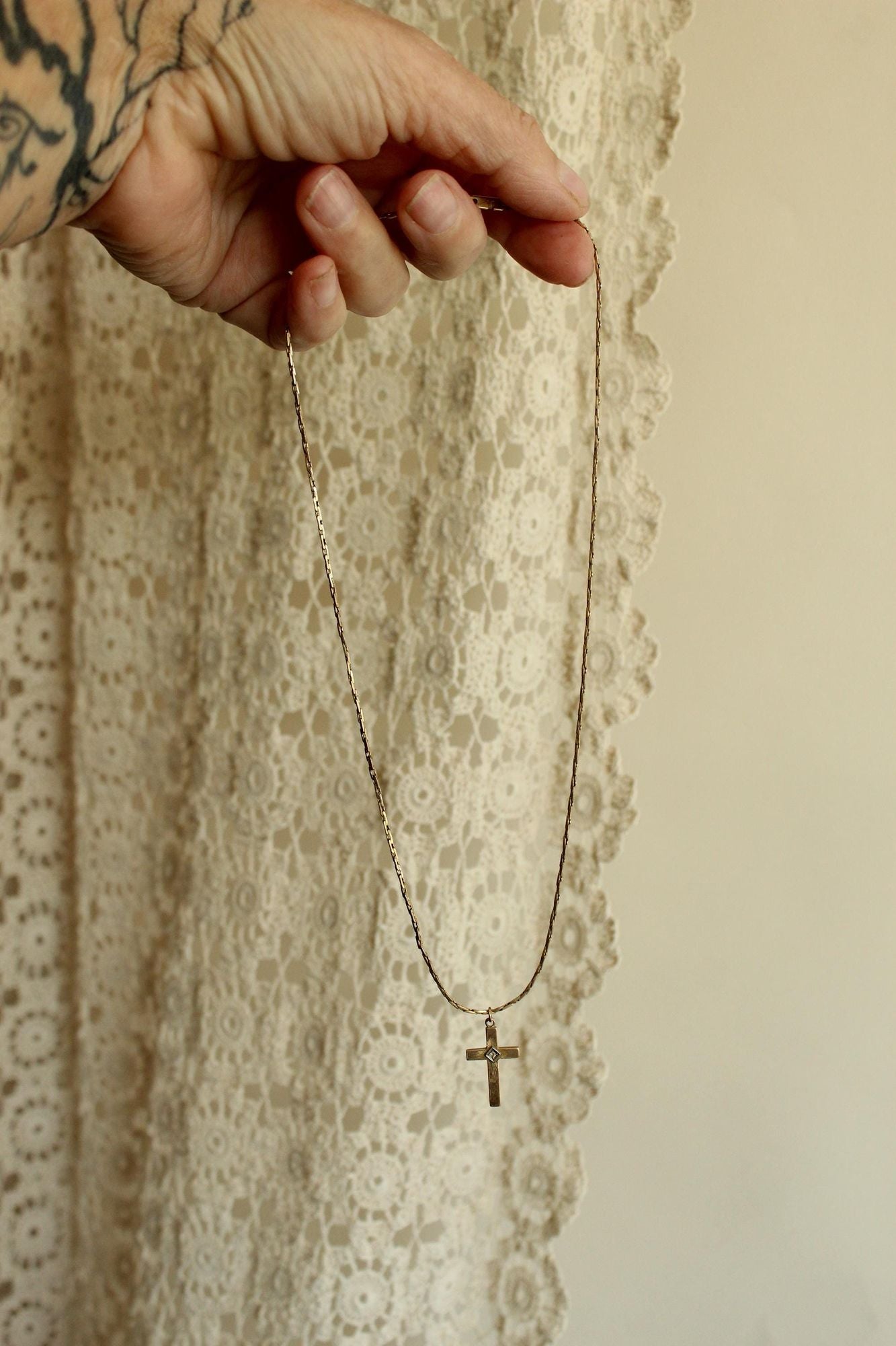 Vintage 1930s Cross Pendant on a 1950s Speidel 14K Gold Filled Chain