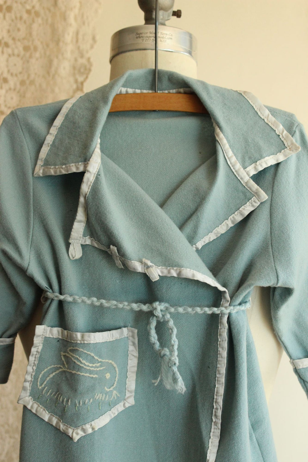 Vintage 1950s Little Boy's Wool Robe with Bunny Rabbit Embroidery