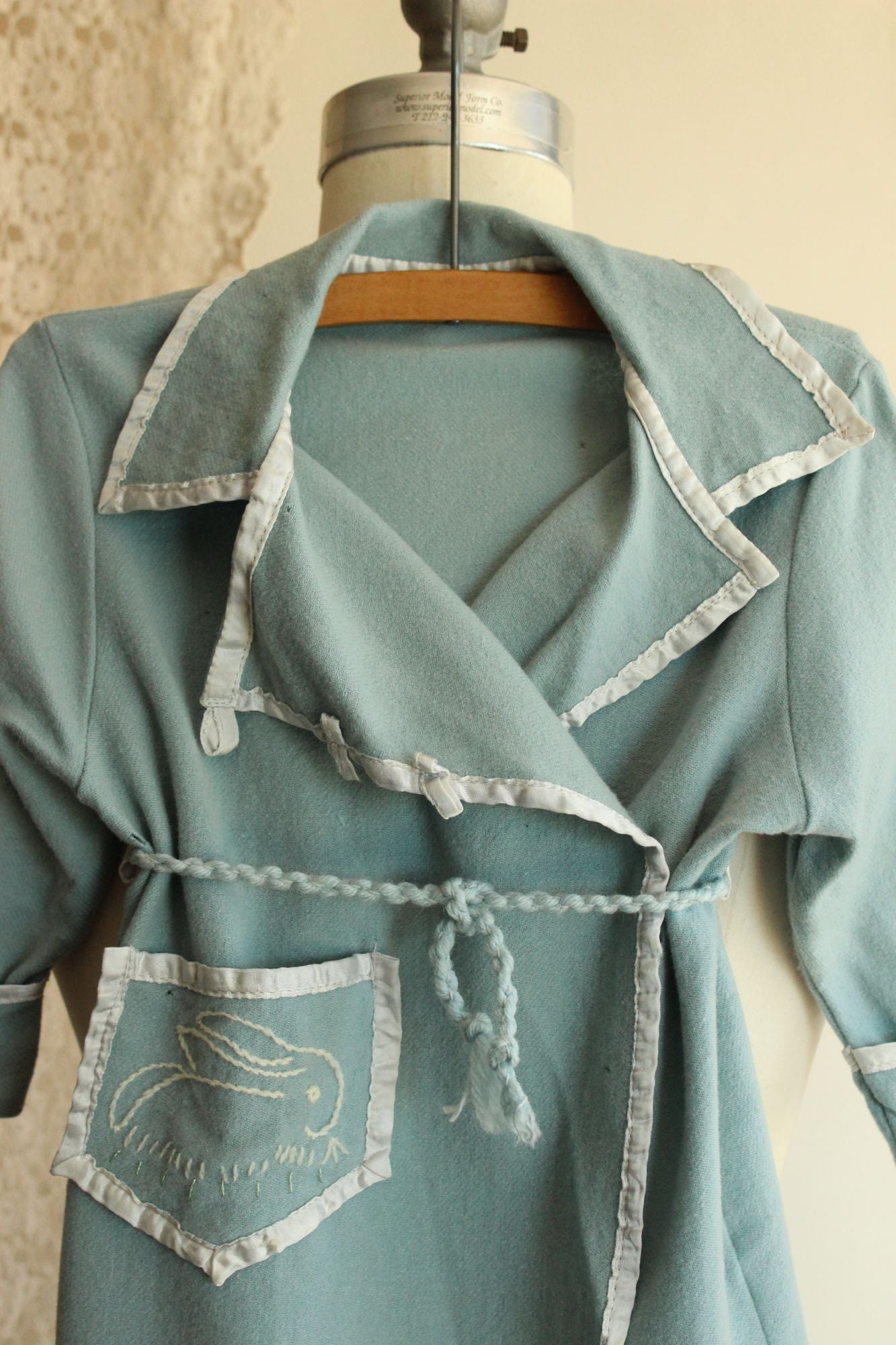 Vintage 1950s Little Boy's Wool Robe with Bunny Rabbit Embroidery