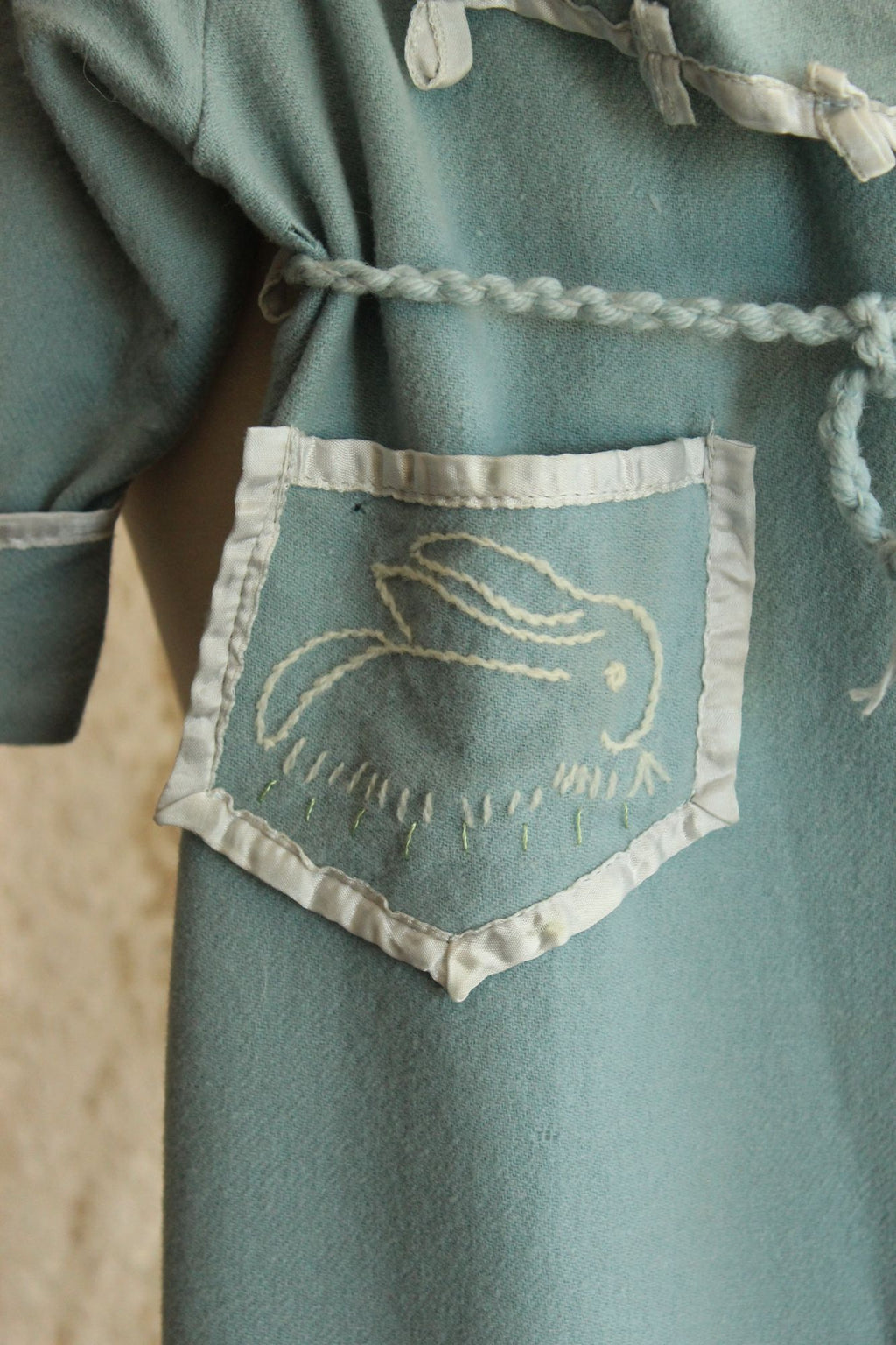Vintage 1950s Little Boy's Wool Robe with Bunny Rabbit Embroidery