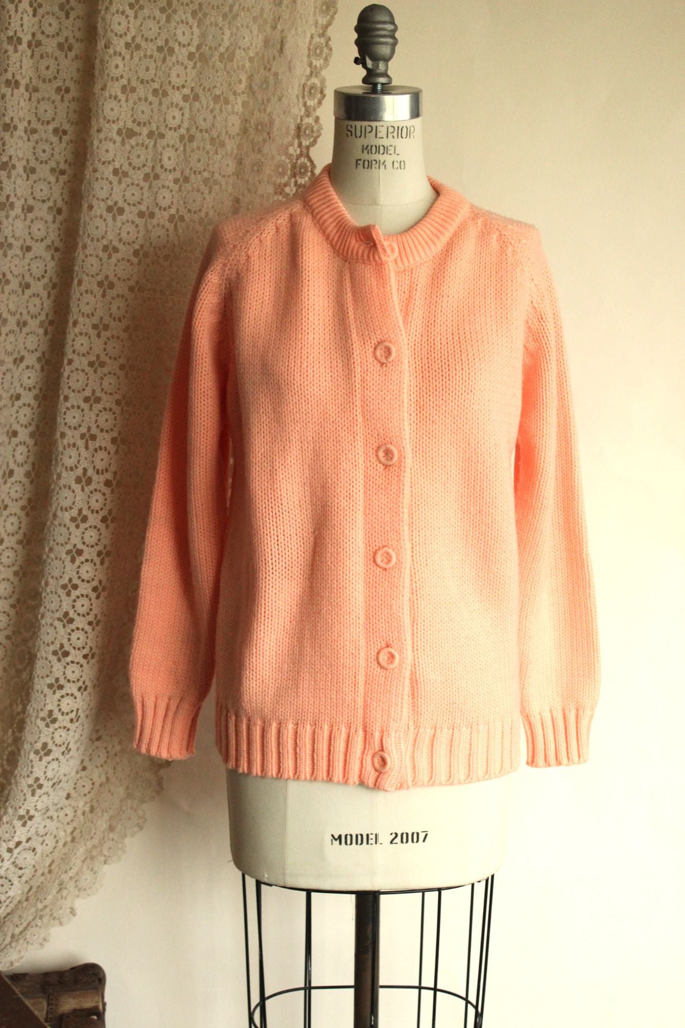Vintage 1960s Full Fashioned Orange Knit Cardigan Sweater