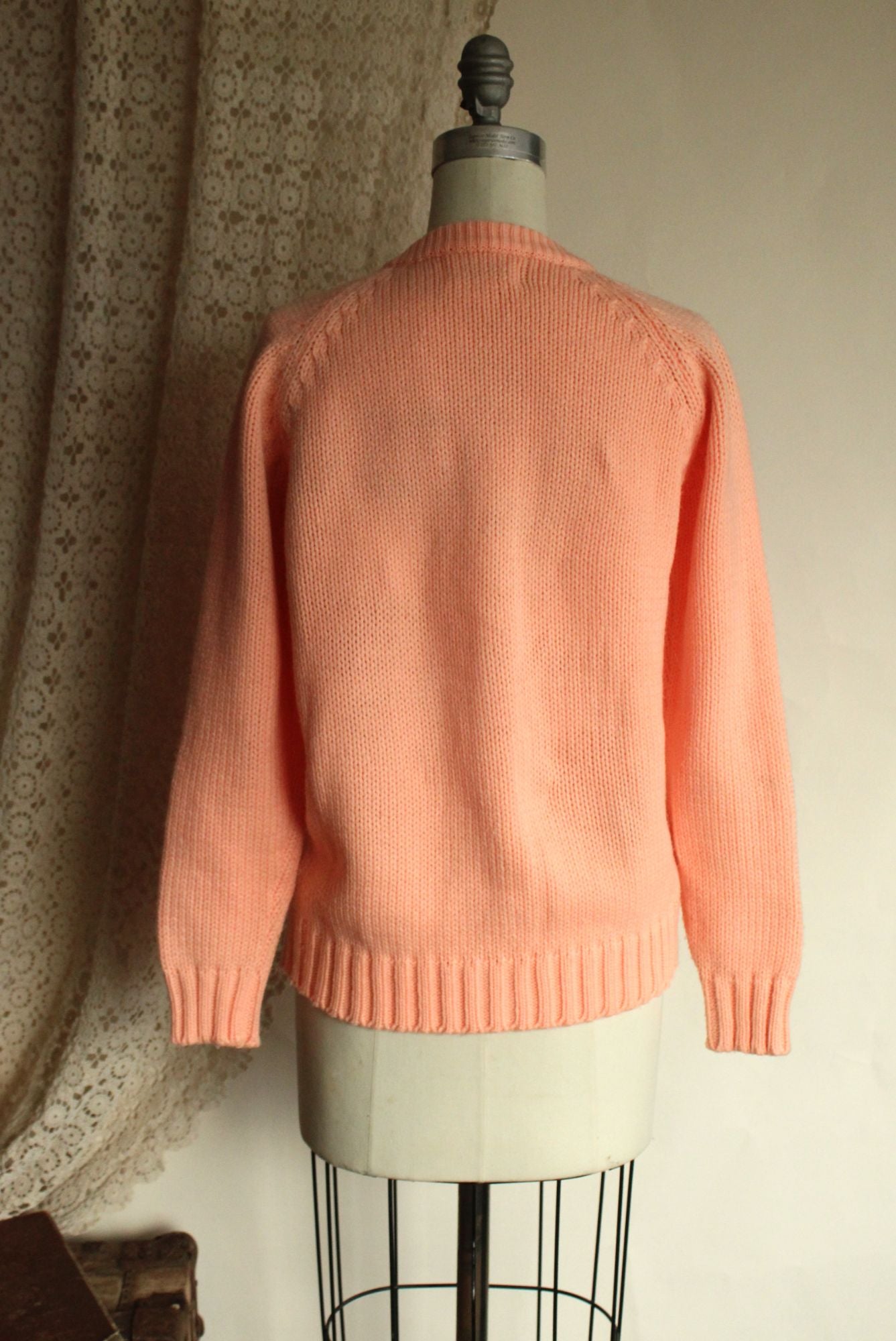 Vintage 1960s Full Fashioned Orange Knit Cardigan Sweater