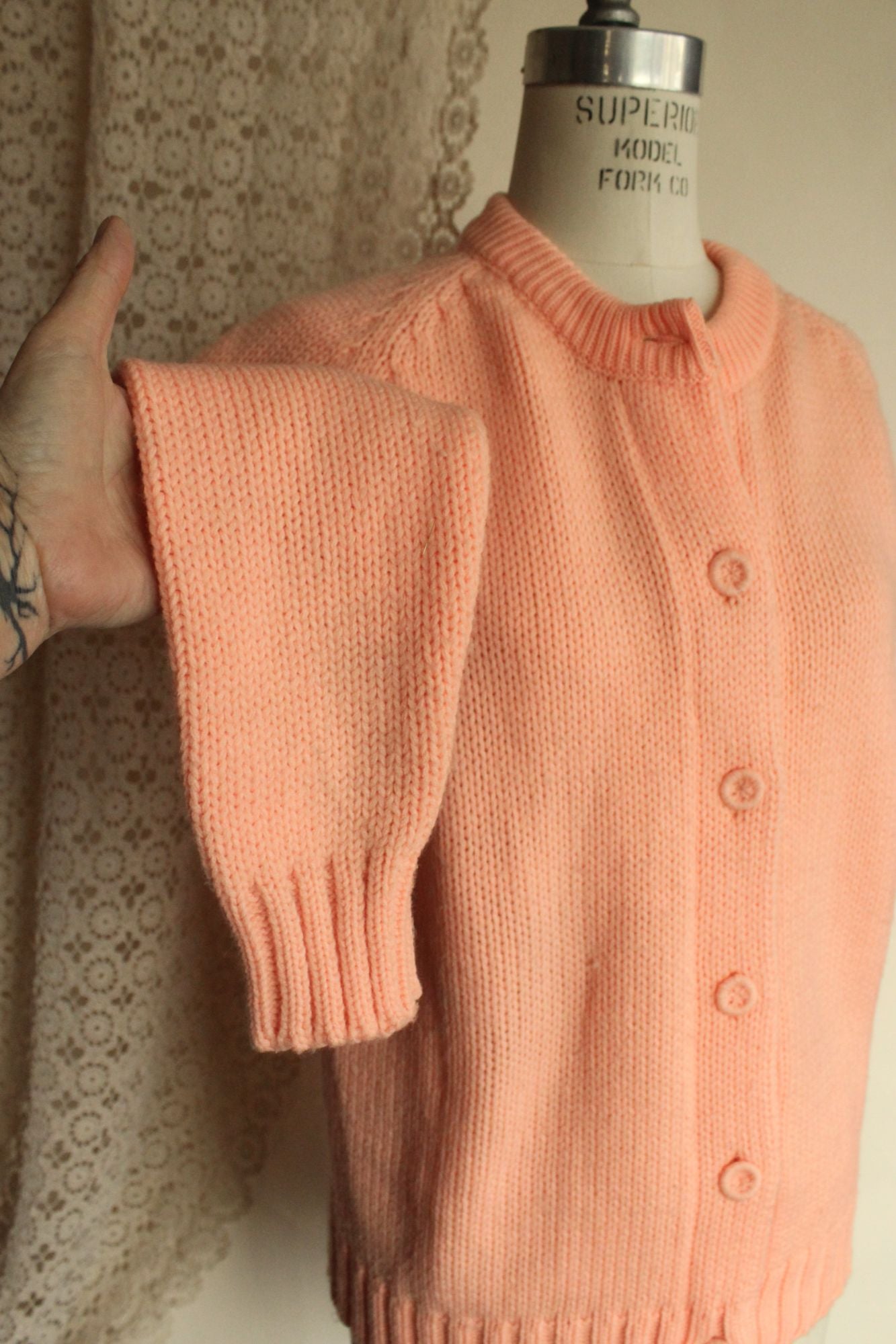 Vintage 1960s Full Fashioned Orange Knit Cardigan Sweater