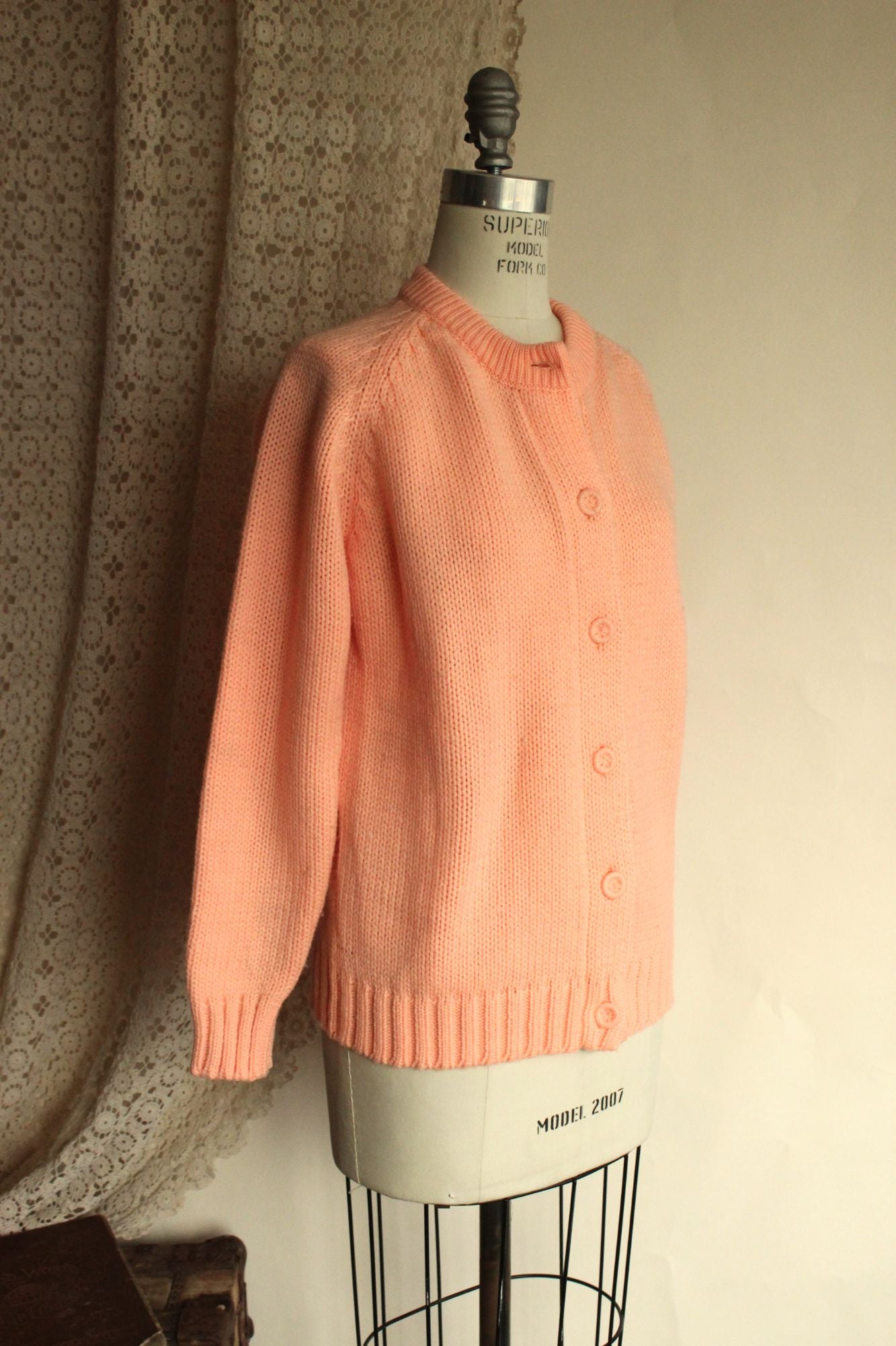 Vintage 1960s Full Fashioned Orange Knit Cardigan Sweater