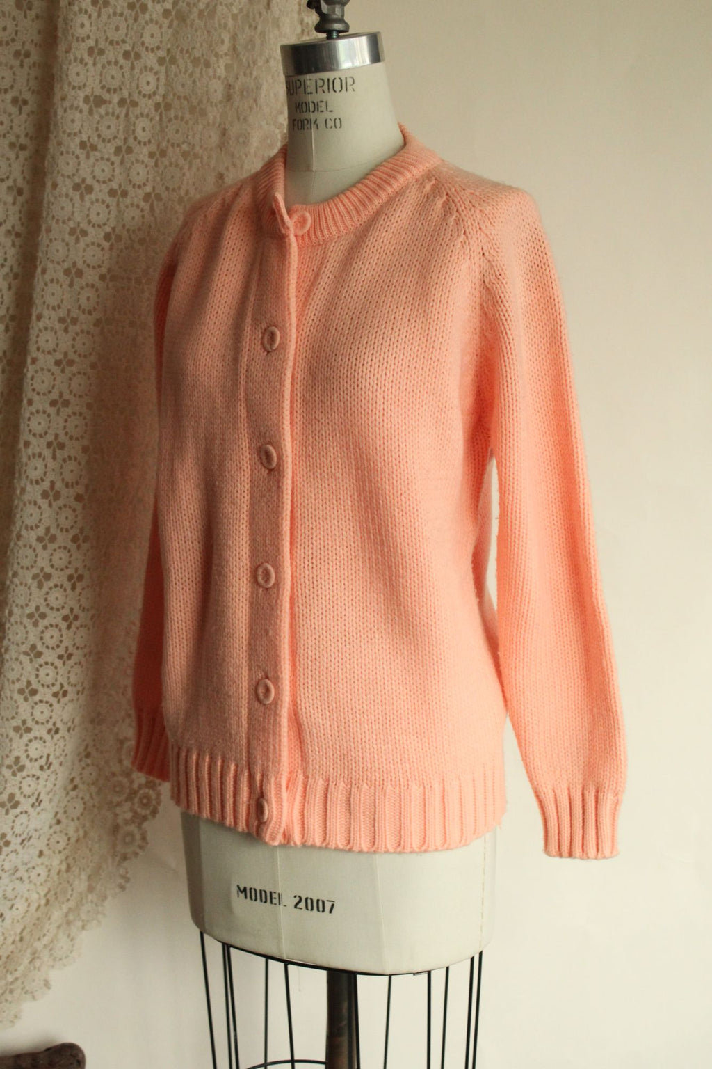 Vintage 1960s Full Fashioned Orange Knit Cardigan Sweater