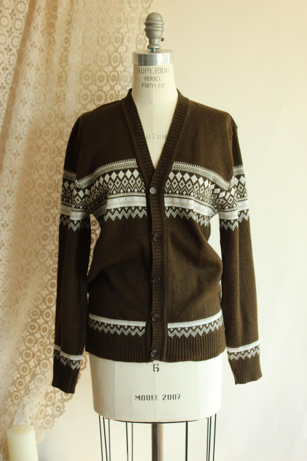 Vintage 1950s 1960s Jaguar Mexican Brown and White Cardigan