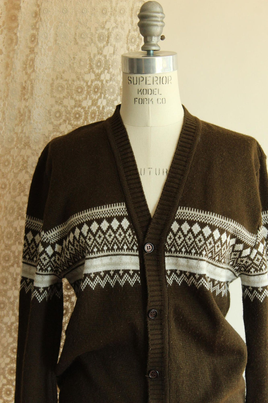 Vintage 1950s 1960s Jaguar Mexican Brown and White Cardigan
