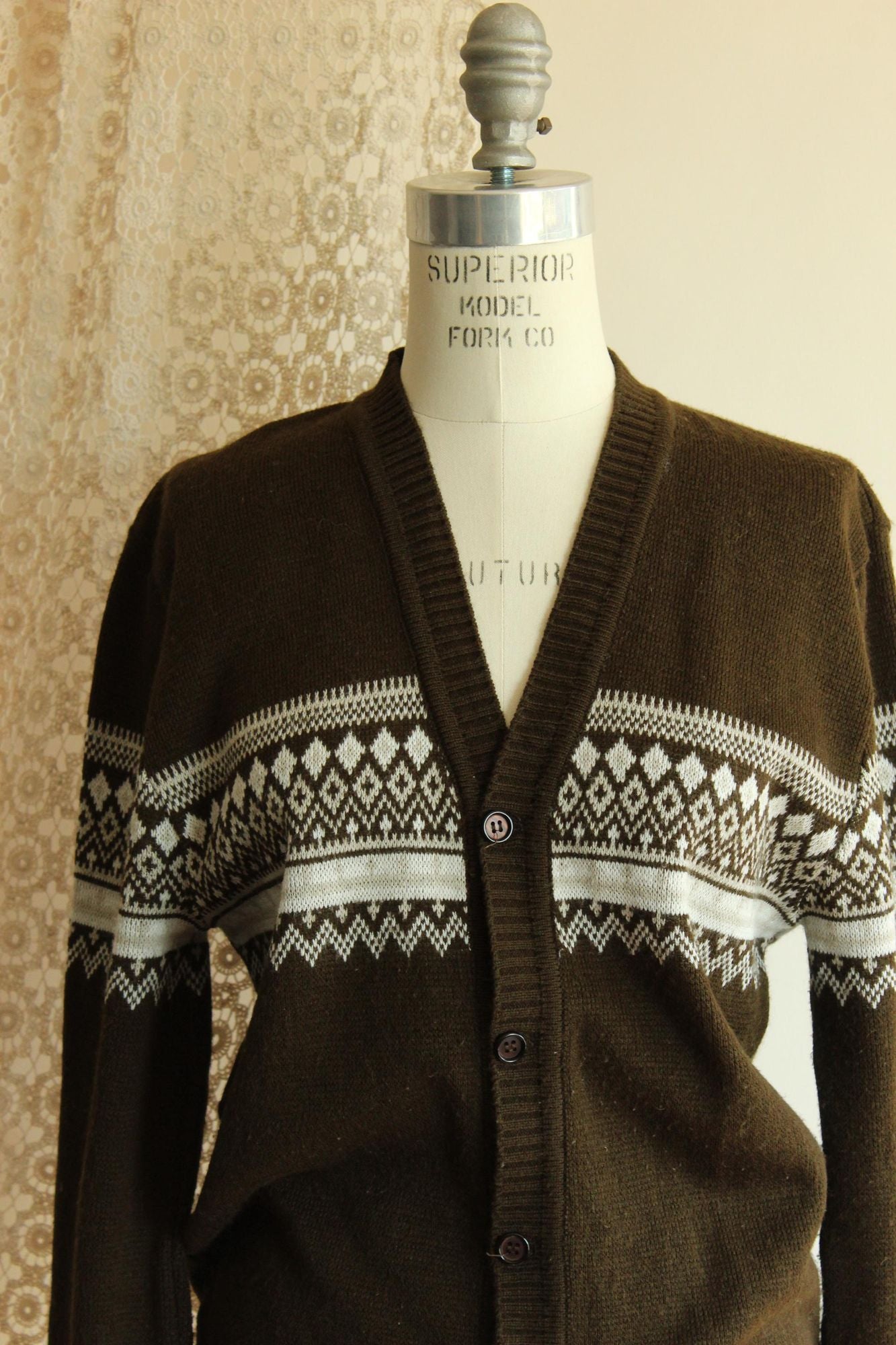 Vintage 1950s 1960s Jaguar Mexican Brown and White Cardigan