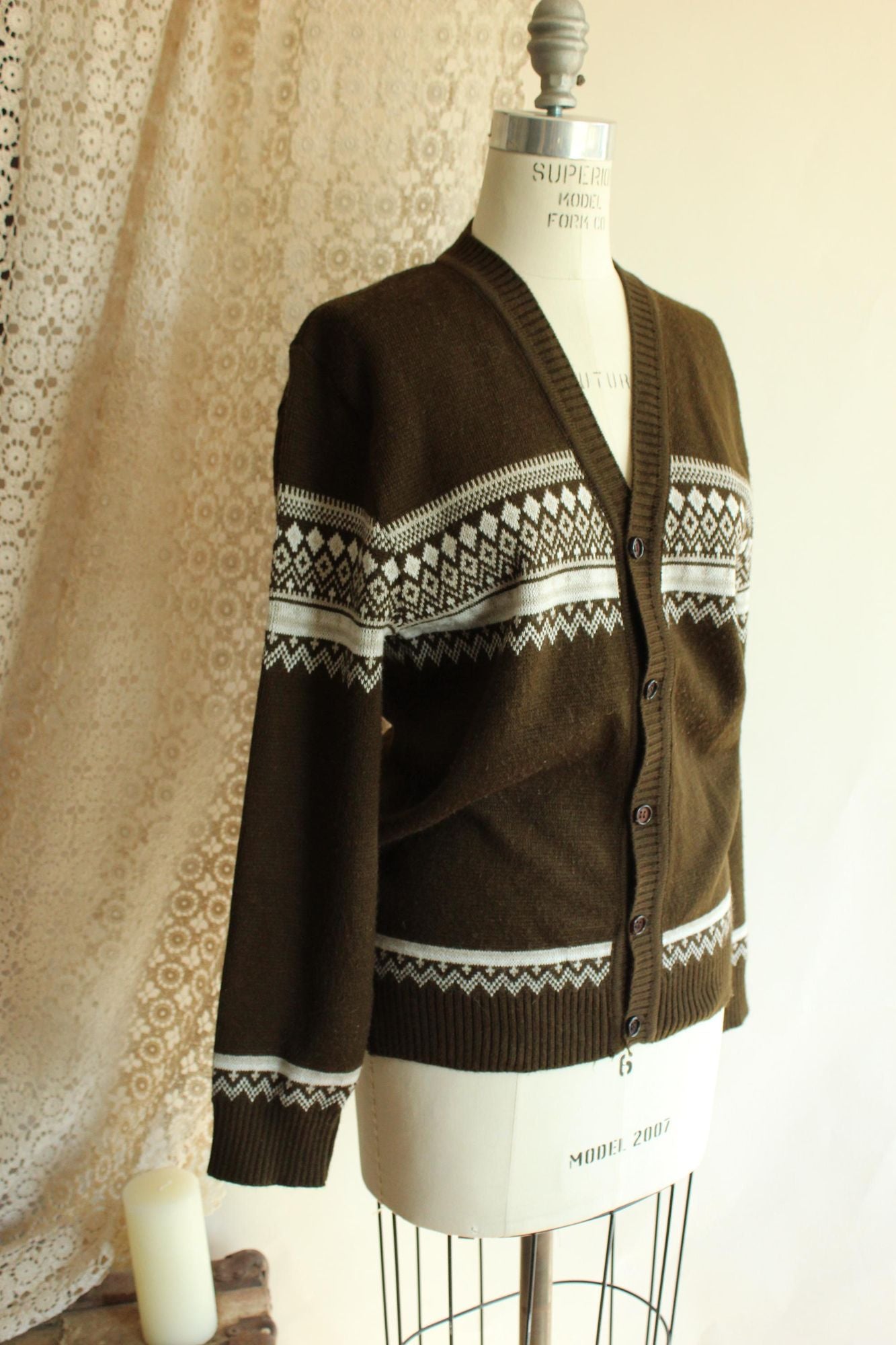 Vintage 1950s 1960s Jaguar Mexican Brown and White Cardigan