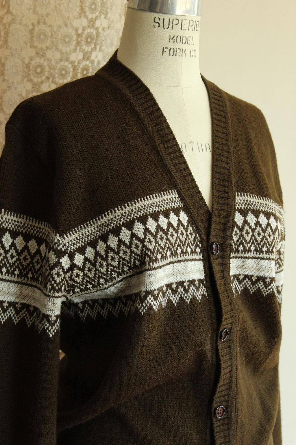 Vintage 1950s 1960s Jaguar Mexican Brown and White Cardigan