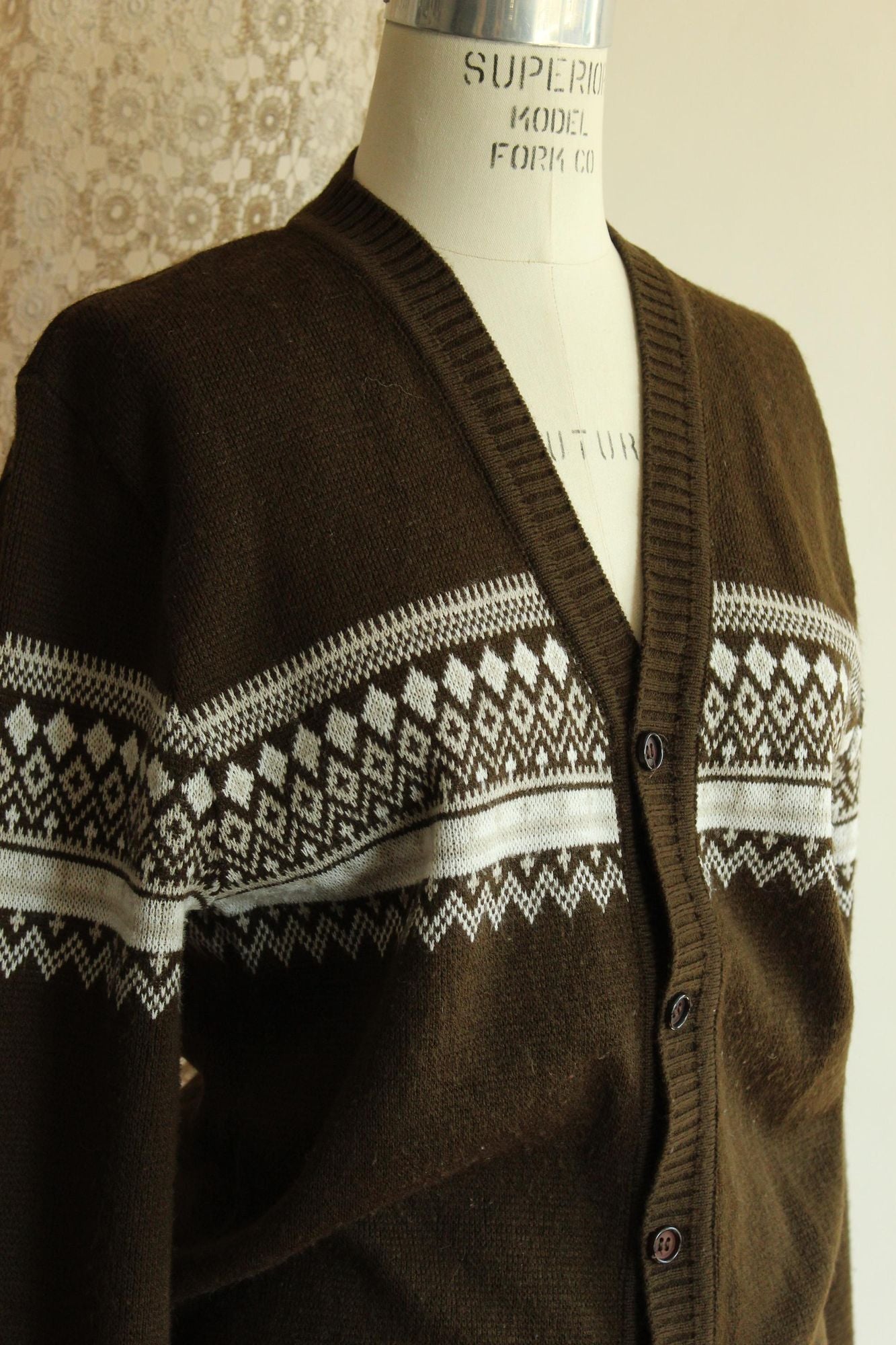 Vintage 1950s 1960s Jaguar Mexican Brown and White Cardigan