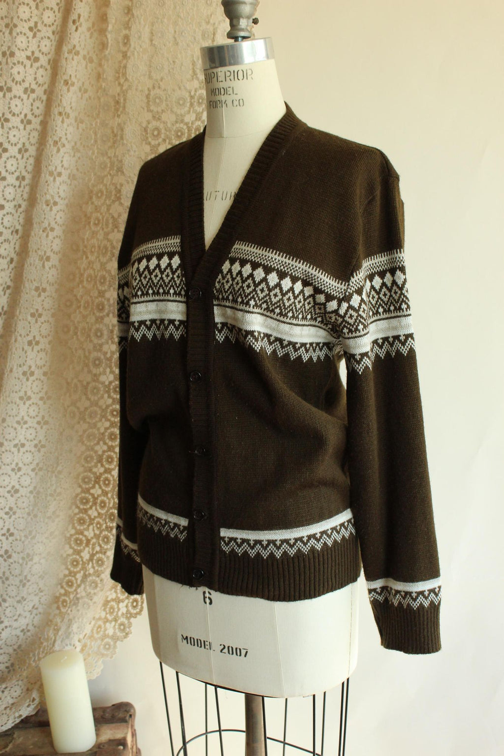 Vintage 1950s 1960s Jaguar Mexican Brown and White Cardigan