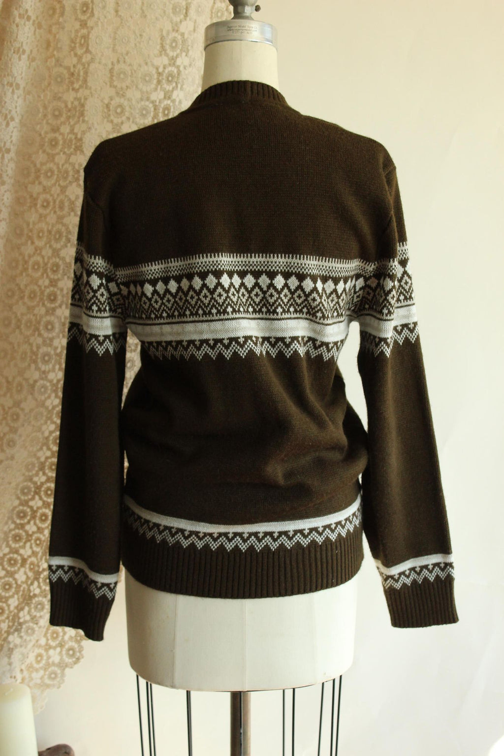 Vintage 1950s 1960s Jaguar Mexican Brown and White Cardigan