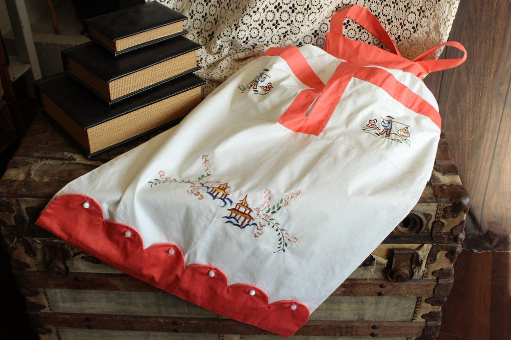 Vintage 1950s Orange Asian Themed Laundry Bag