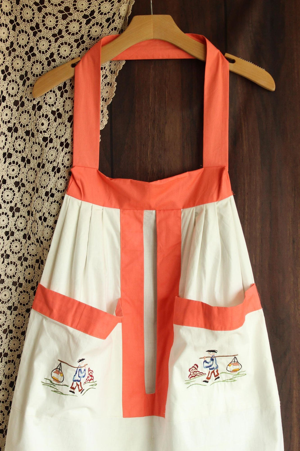 Vintage 1950s Orange Asian Themed Laundry Bag