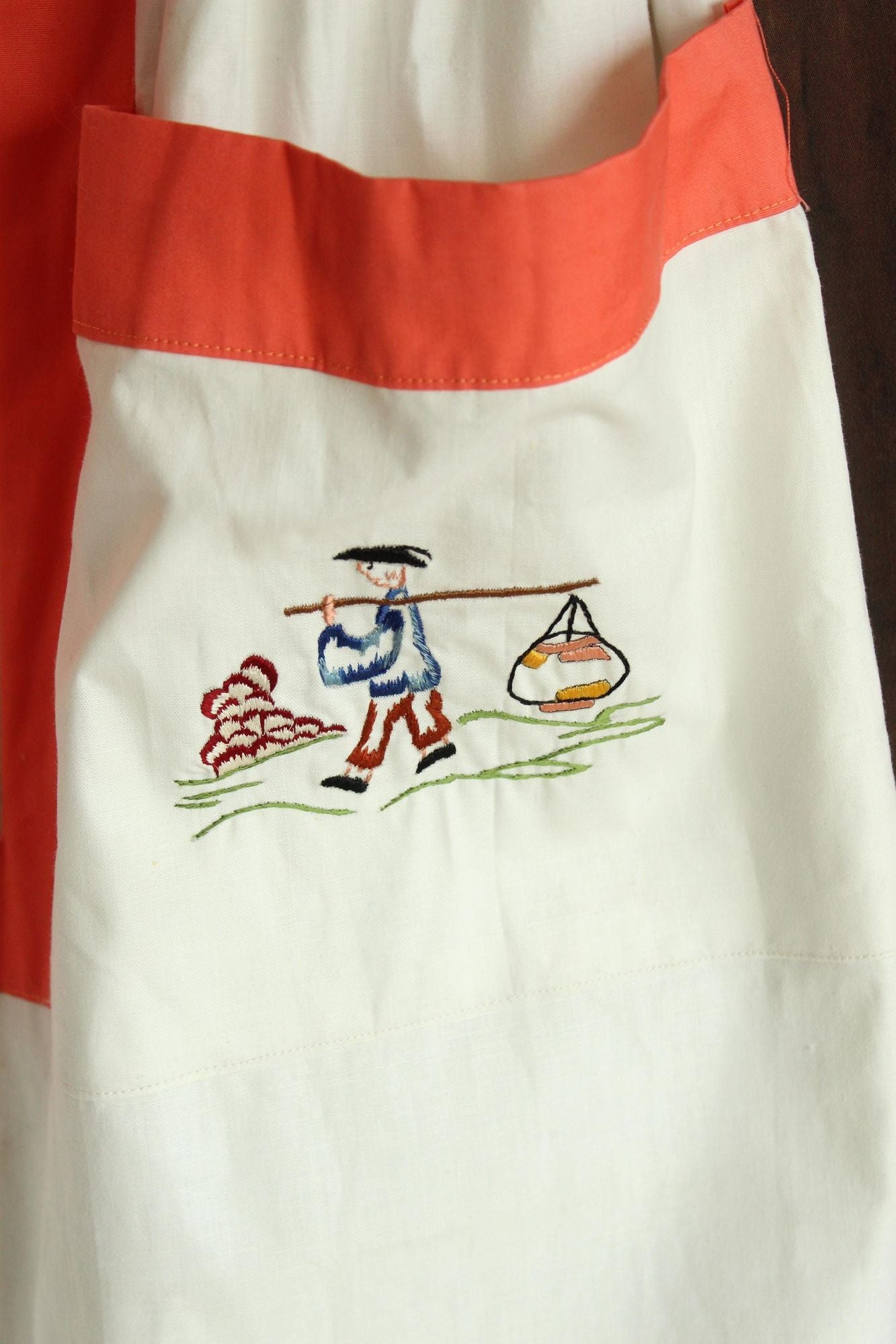 Vintage 1950s Orange Asian Themed Laundry Bag