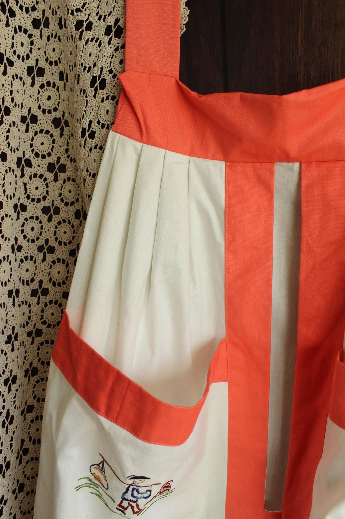 Vintage 1950s Orange Asian Themed Laundry Bag
