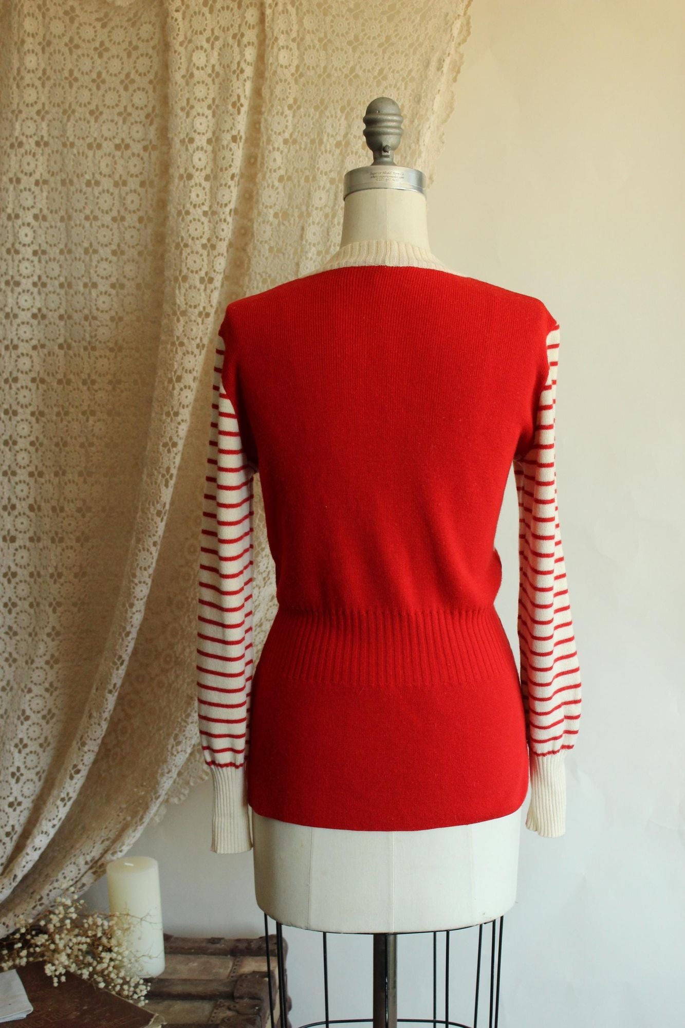 Vintage 1970s Lipman's Red and White Stripe Wool Cardigan