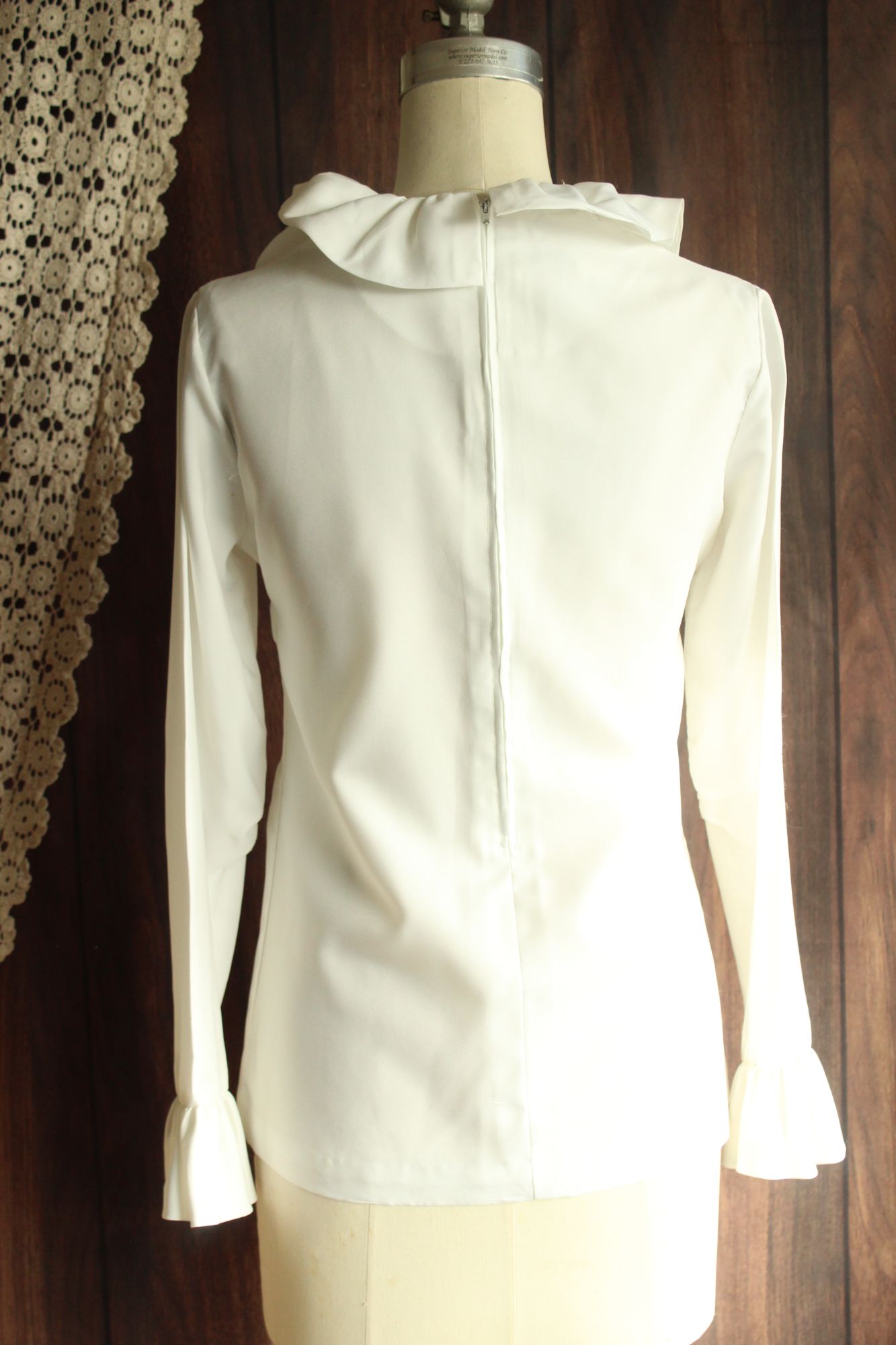 Vintage 1960s Teddi of California White Ruffle Collar Blouse