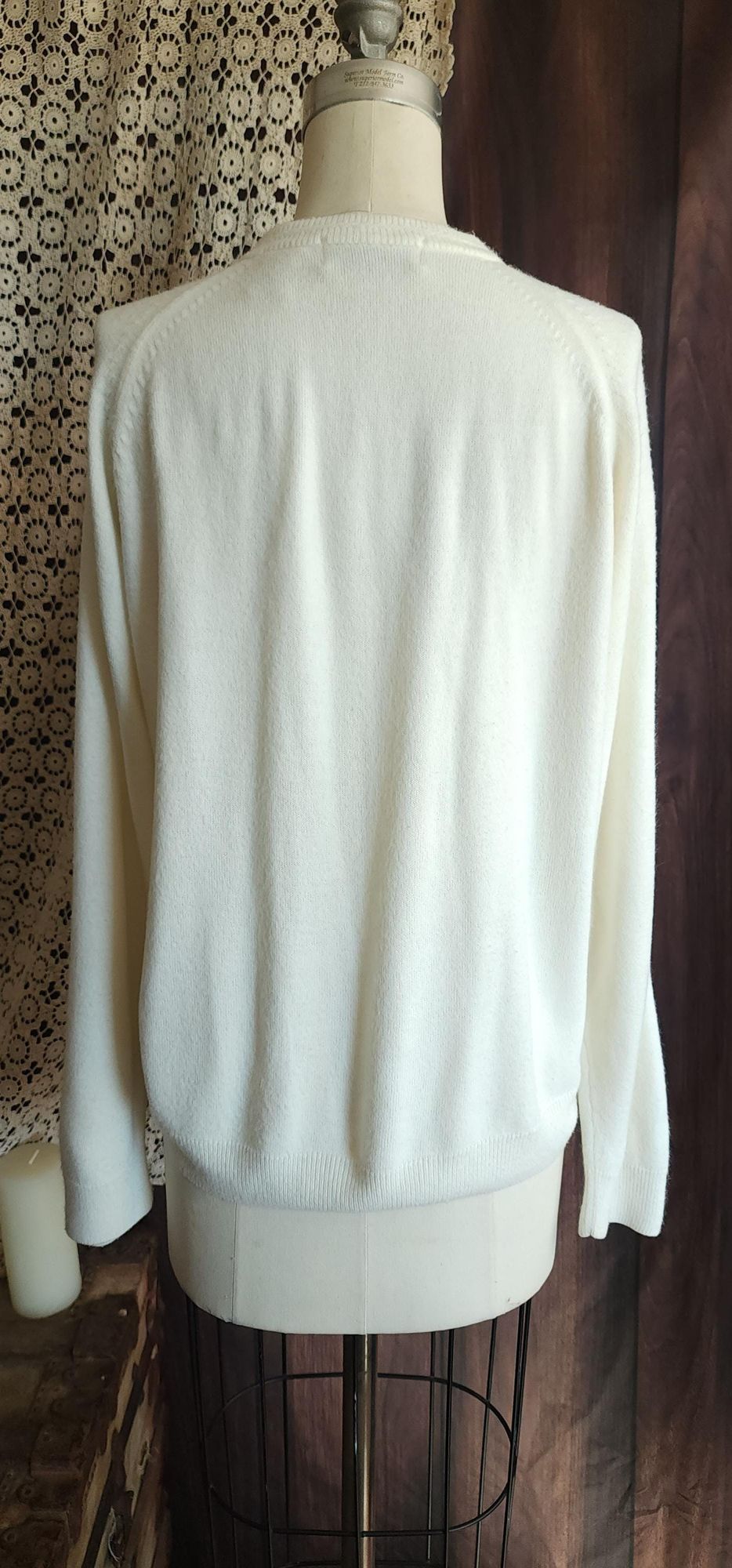 Vintage 1980s 1990s Studio Works Knit Winter White Cardigan Sweater