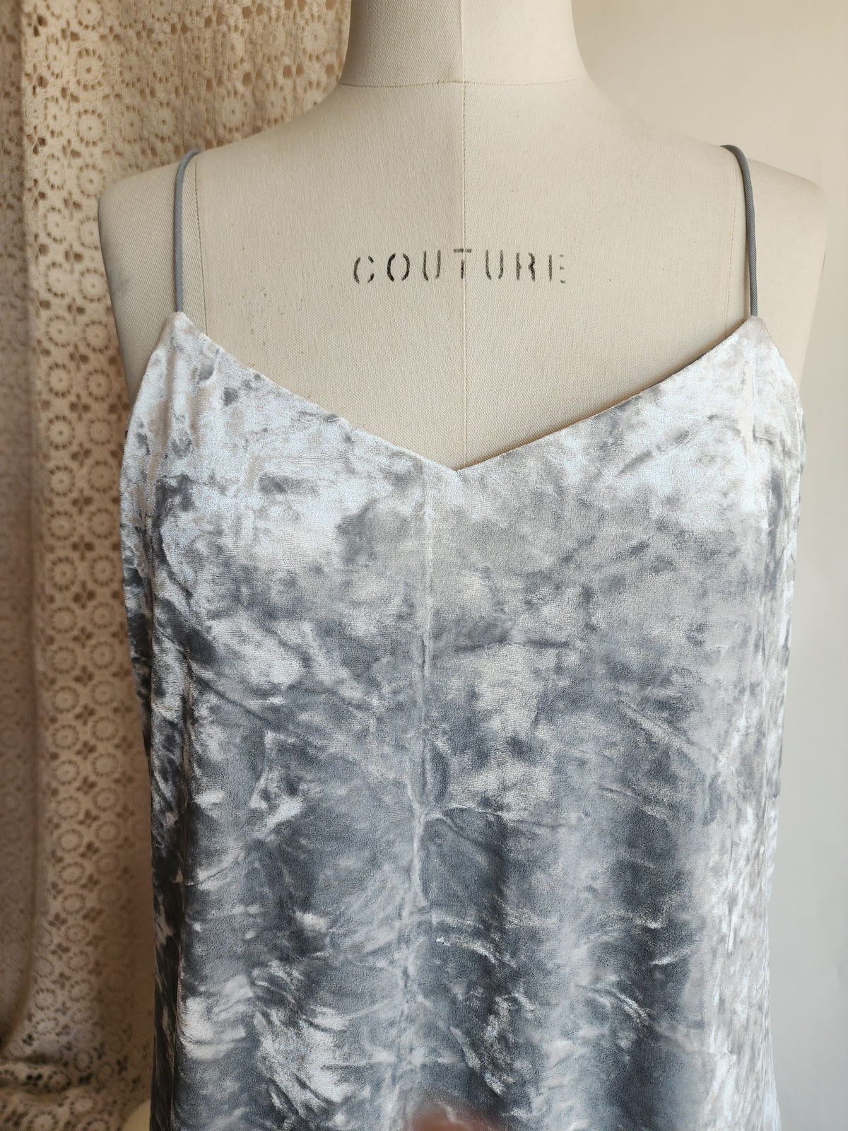CeCe Dress, "Mia" Silver Crushed Velvet Mini slipdress, Size 4, Racerback