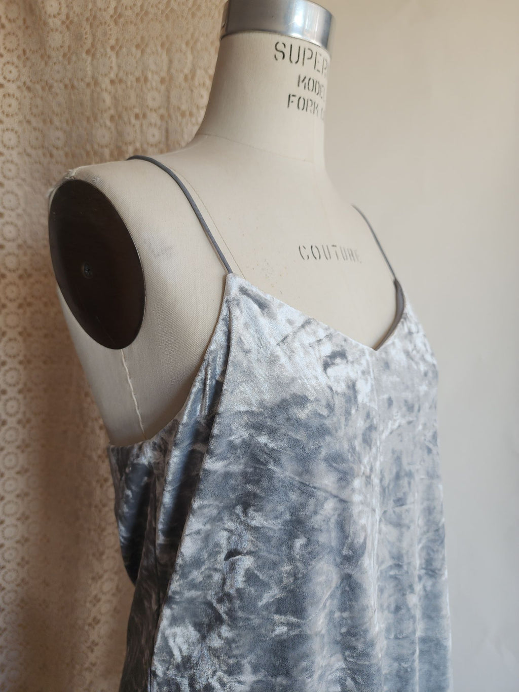 CeCe Dress, "Mia" Silver Crushed Velvet Mini slipdress, Size 4, Racerback